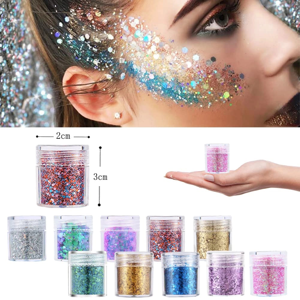 Brokat kosmetyczny do twarzy ciała paznokci DIY 10 kolorów festival glitter