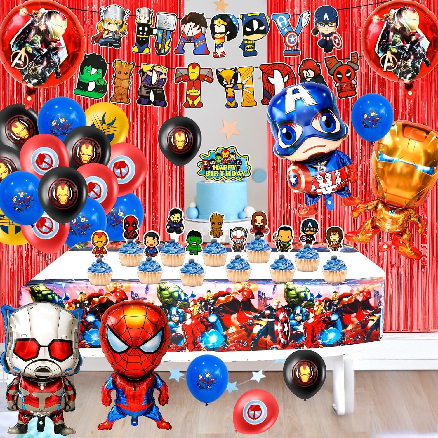 Zestaw Imprezowy Marvel Avengers Komiks Balony Obrus Akcesoria Urodzinowe