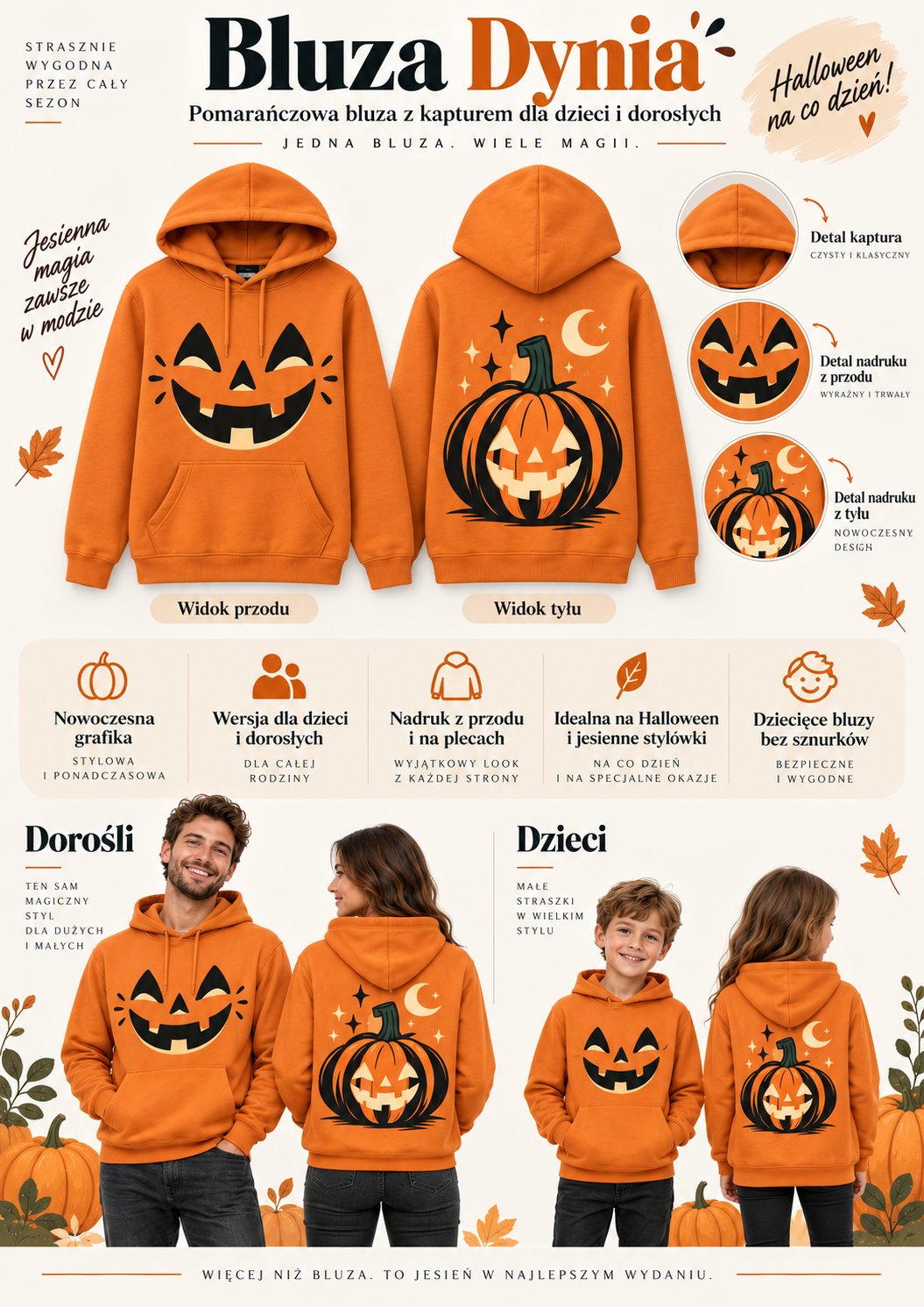 Bluza Dynia Halloween dla dzieci i dorosłych - prospekt