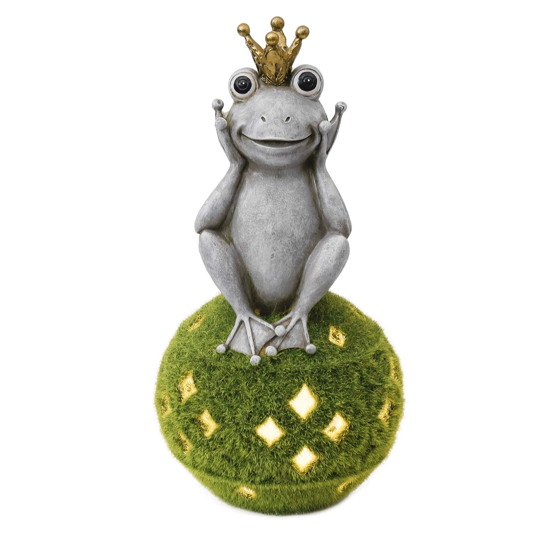 Figurka LED żaba król ogrodu 30,5cm z koroną – dekoracja solarna