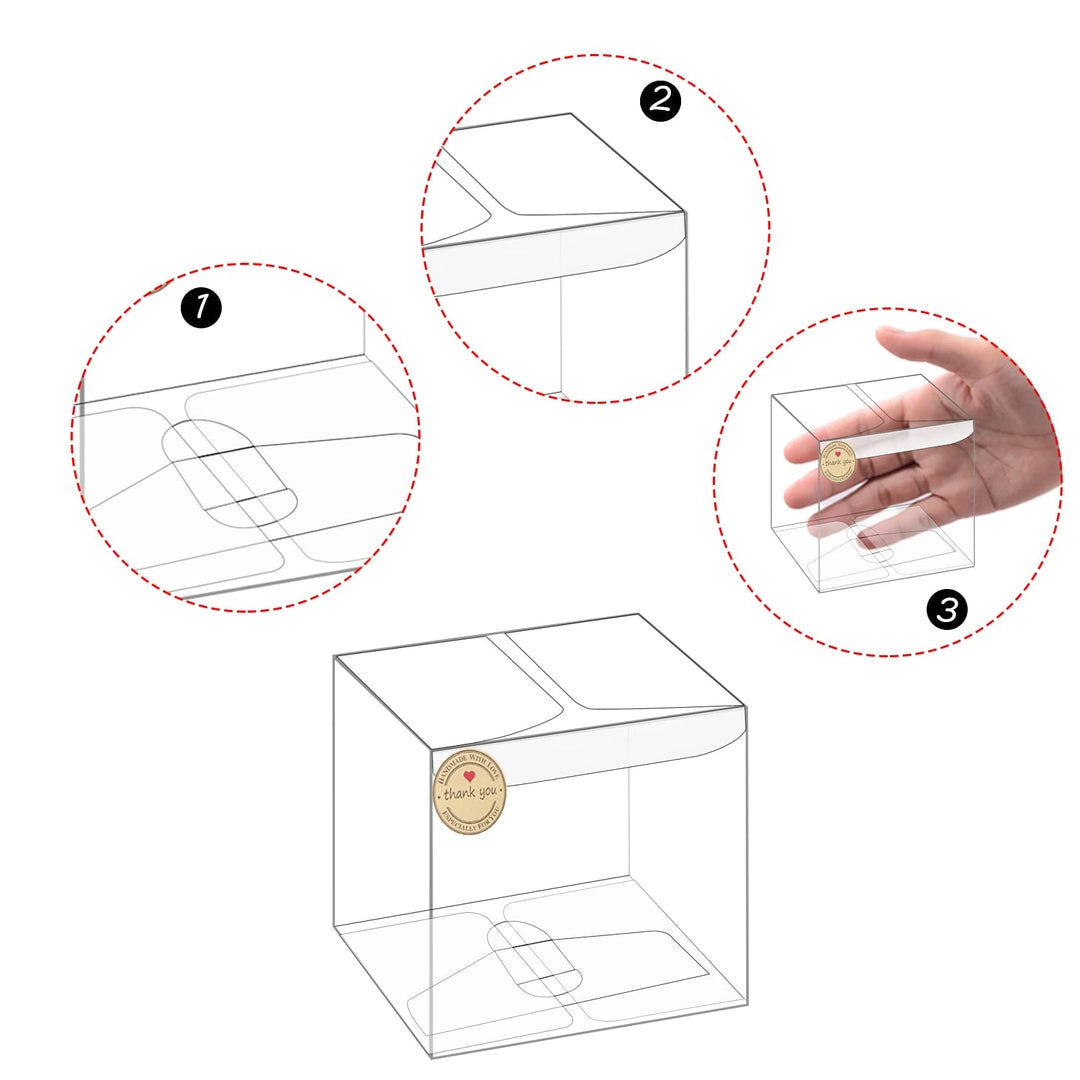 Pudełko przezroczyste 8x8x8 cm 50 szt. z naklejkami „Thank You” Drugie zdjęcie produktu