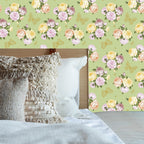 Tapeta i naklejka meblowa zielone tło róże vintage motyle samoprzylepna 40 x 600 cm