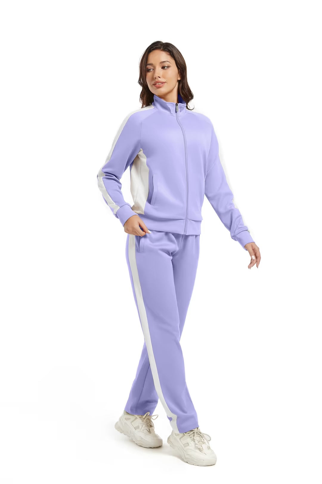 Damski dres liliowy komplet bluza na zamek i spodnie rozmiar XL