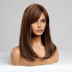 Peruka damska brązowa prosta z grzywką 55 cm naturalny efekt ombre