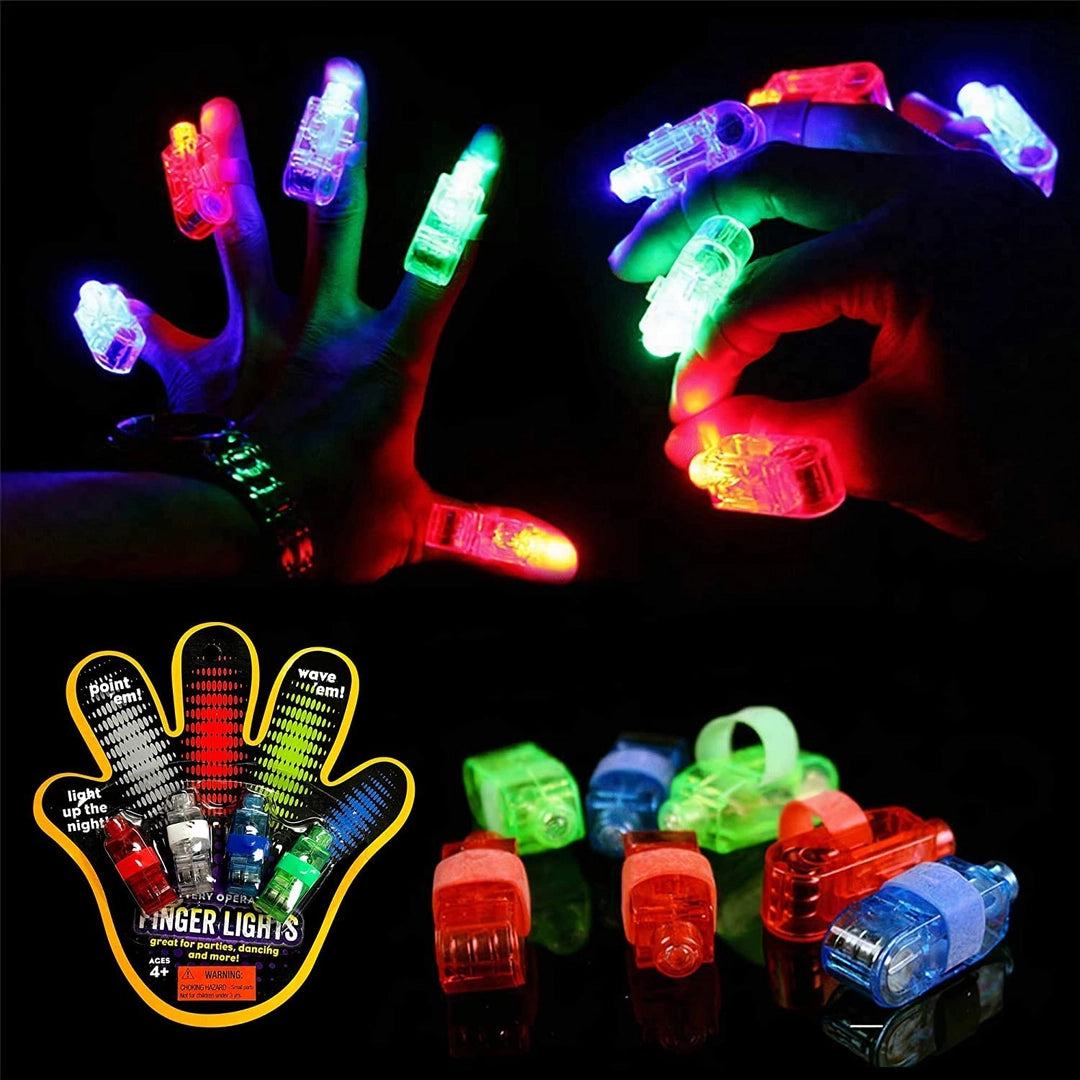 Zestaw 12x migające lampki LED na palec RGB imprezowe kolorowe światła
