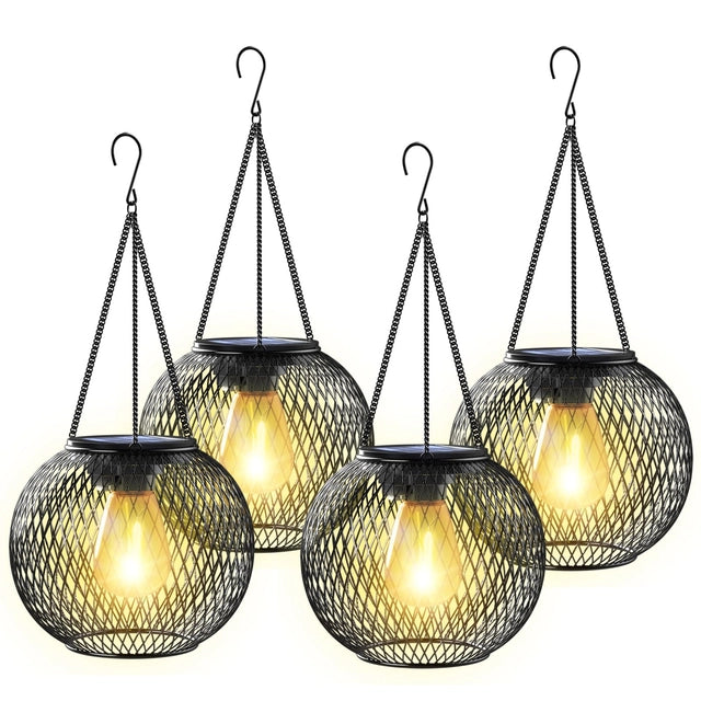 Lampiony solarne LED ogrodowe 4 szt. metalowe wiszące retro IP65 Główne zdjęcie produktu