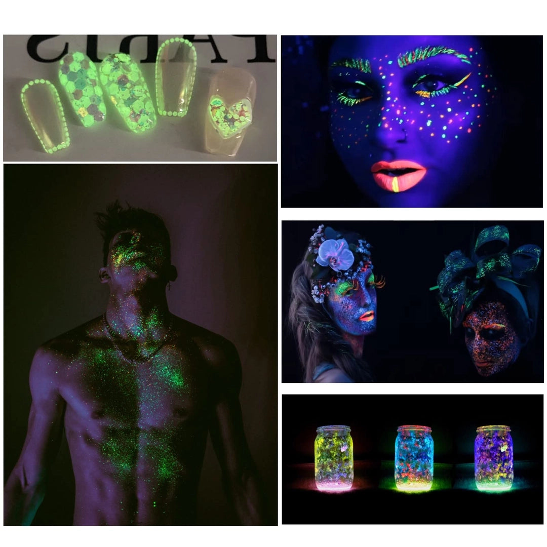 Brokat świecący w ciemności do twarzy makijażu 12 kolorów UV LED Glow