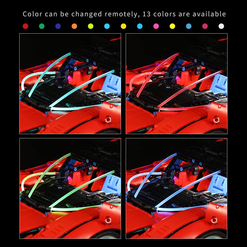 Zestaw Oświetlenie LED RGB do LEGO Technic Ferrari 42143 z pilotem – 13 kolorów,