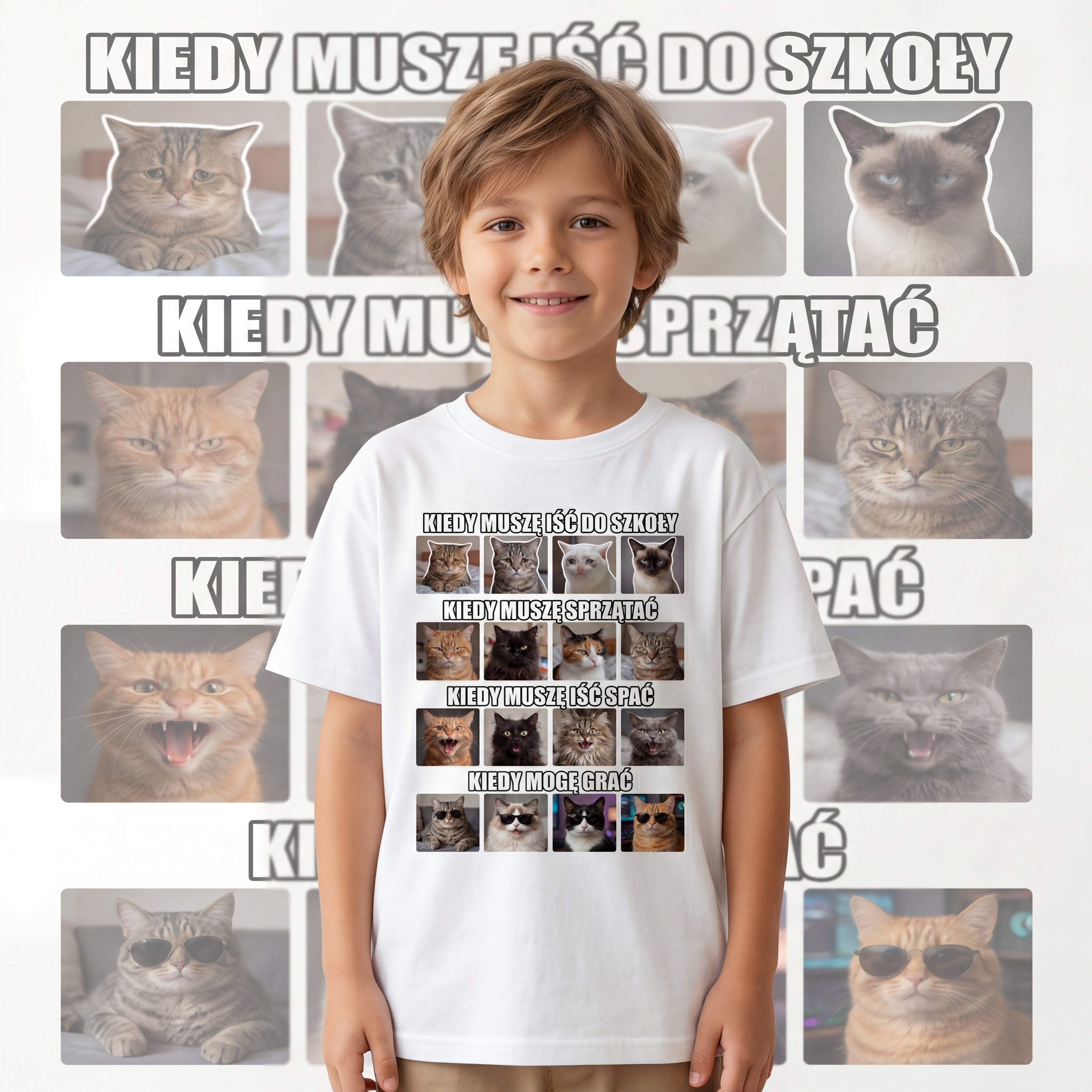 Śmieszna Koszulka z kotkami Kotami z memów Memy Dziecięca Bawełniana 26_4 Główne zdjęcie produktu