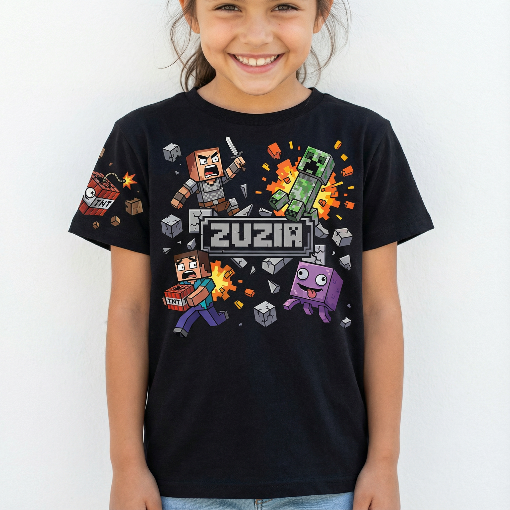 Personalizowana Koszulka z gry Minecraft Koszulka Dziecięca Bawełniana - z Imieniem  E54