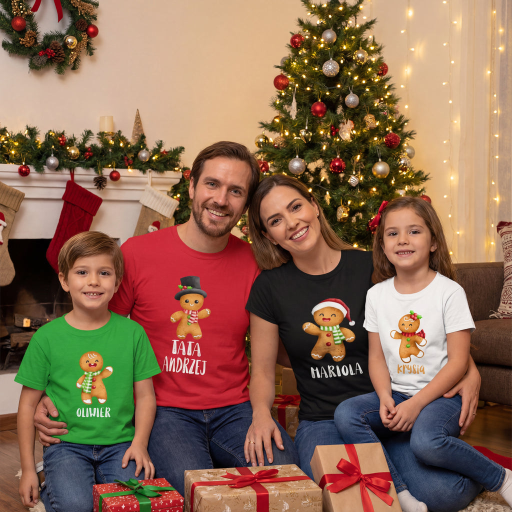 Świąteczna Koszulka Unisex T-Shirt dla Rodziny/Grupy - z imieniem i piernikiem - CHR014