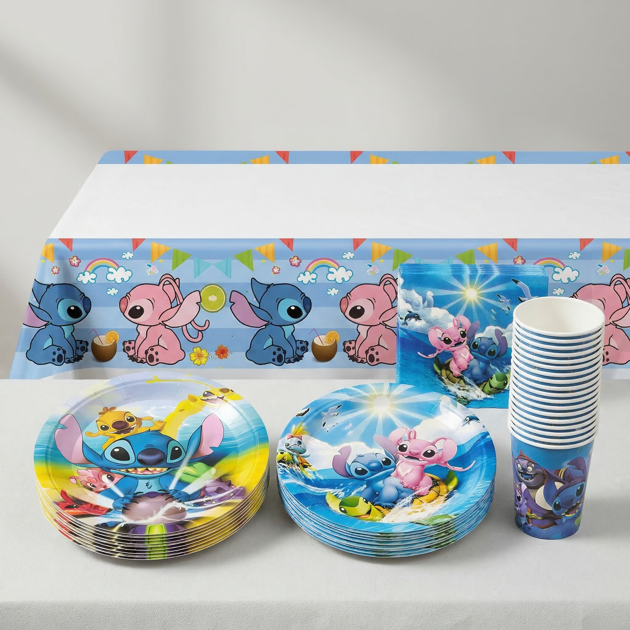 Zastawa Jednorazowa Imprezowa Urodzinowa Stitch Komplet Zestaw Talerzy Kubków 20 gości