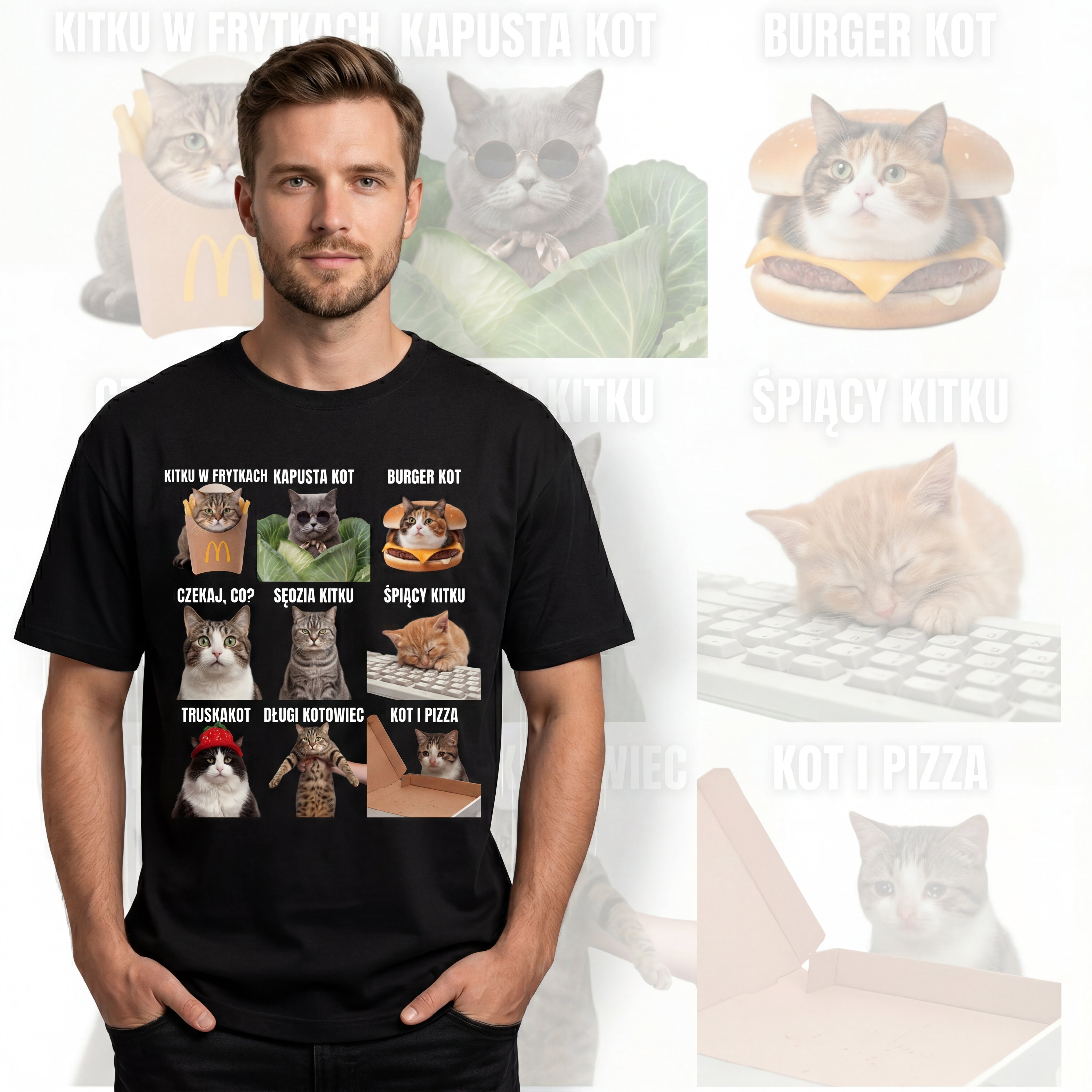 Koszulka Męska Damska T-Shirt - Śmieszne Koty z Memów Prezent Dla kociarza 26_3 Główne zdjęcie produktu