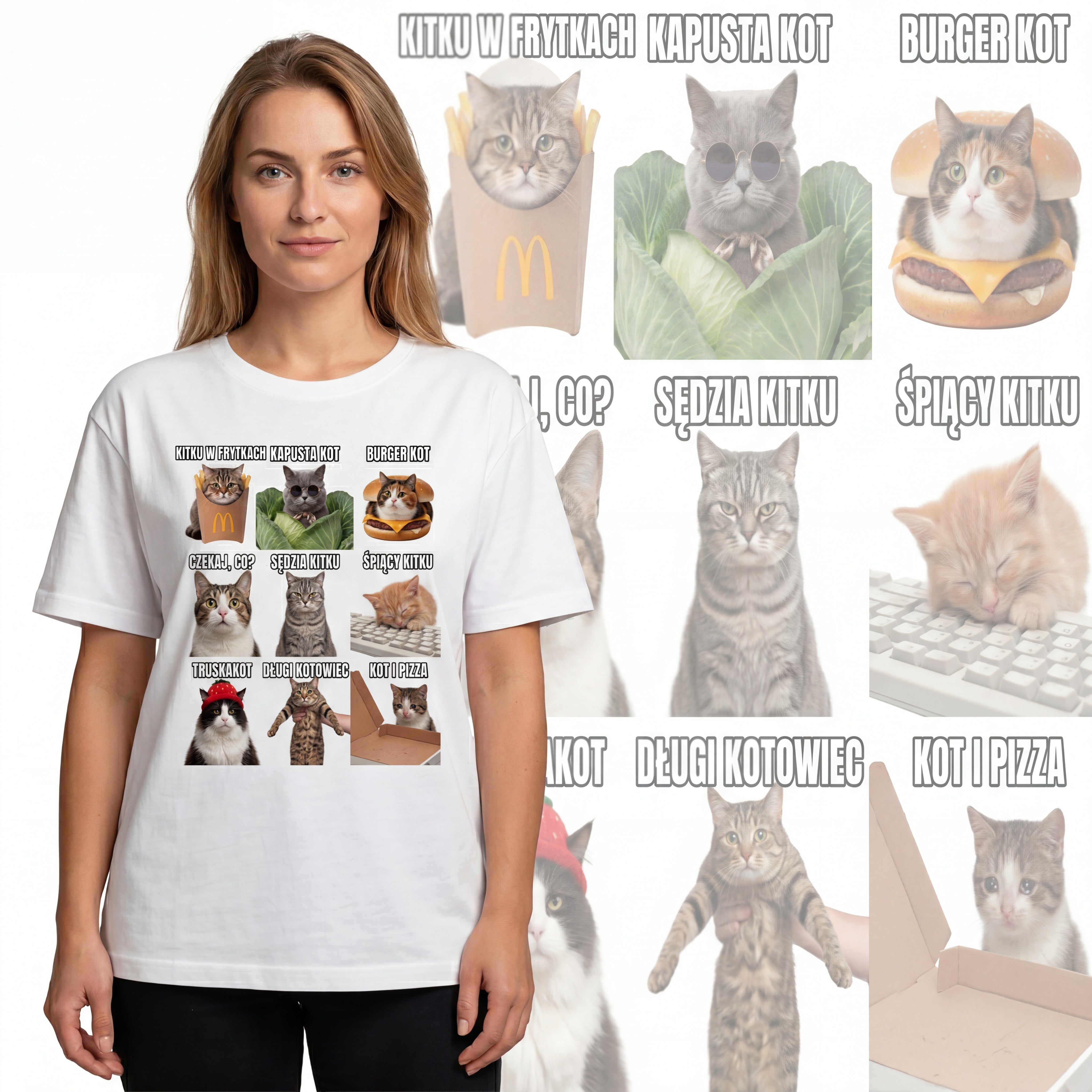 Koszulka Męska Damska T-Shirt - Śmieszne Koty z Memów Prezent Dla kociarza 26_3 Drugie zdjęcie produktu