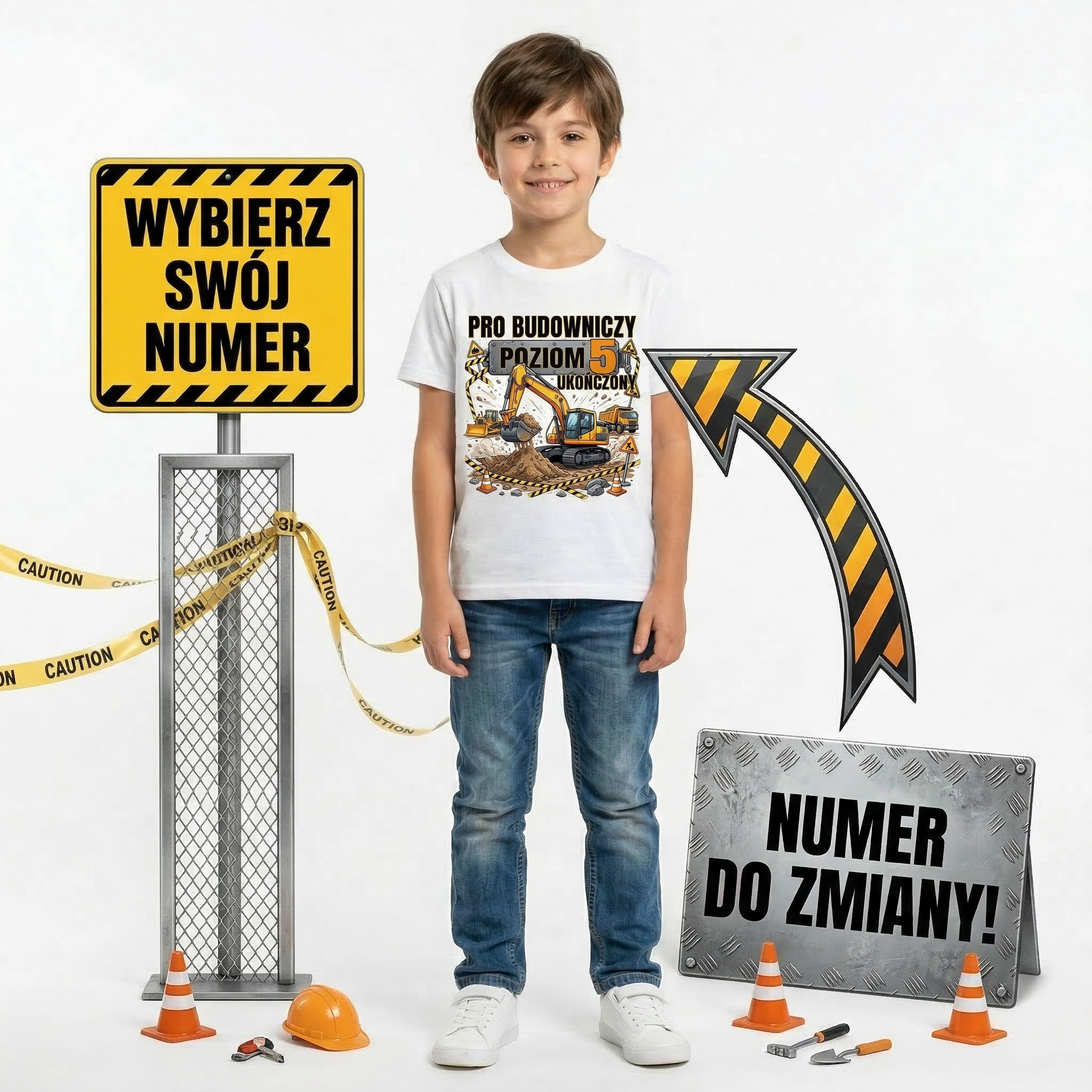 Koszulka Dziecięca Budowniczy Koparki Budowa Personalizowana Cyfrą Na Urodziny