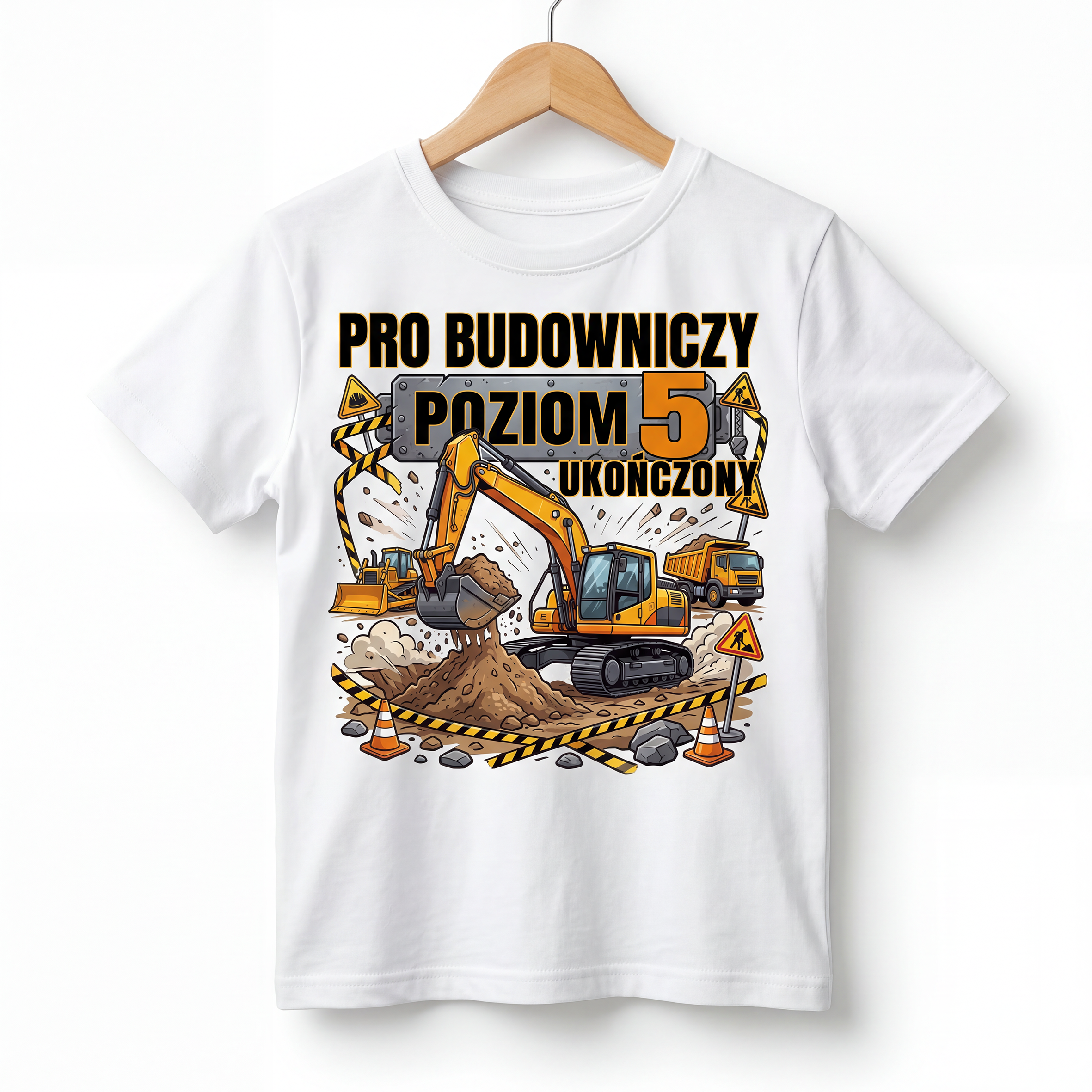 Koszulka Dziecięca Budowniczy Koparki Budowa Personalizowana Cyfrą Na Urodziny