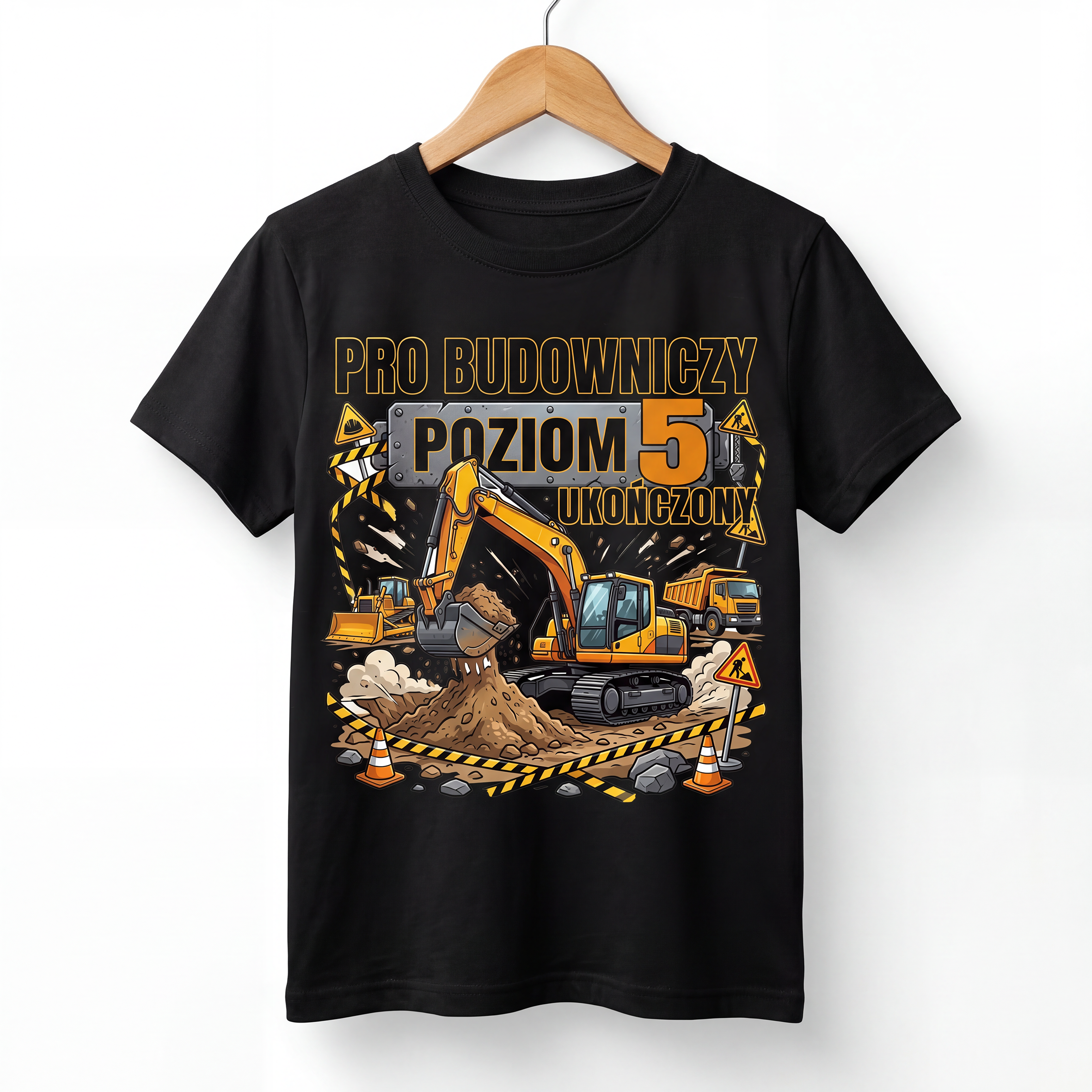 Koszulka Dziecięca Budowniczy Koparki Budowa Personalizowana Cyfrą Na Urodziny