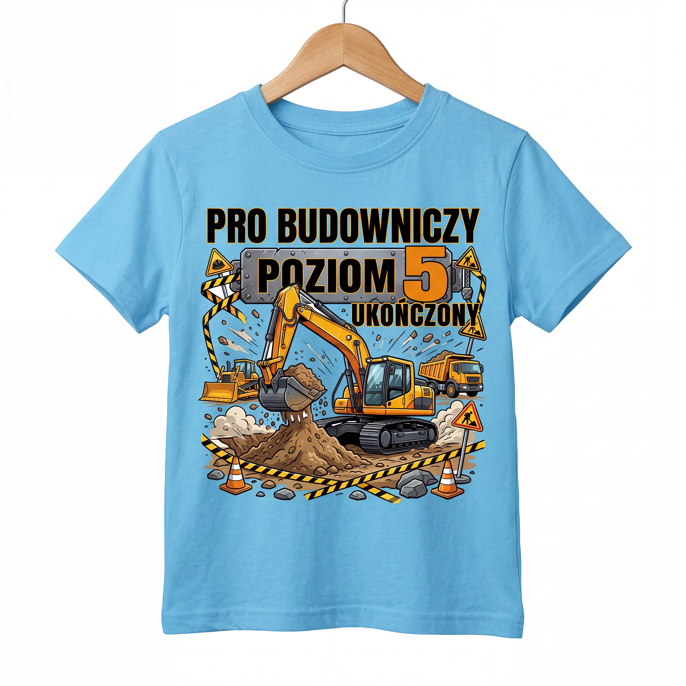 Koszulka Dziecięca Budowniczy Koparki Budowa Personalizowana Cyfrą Na Urodziny