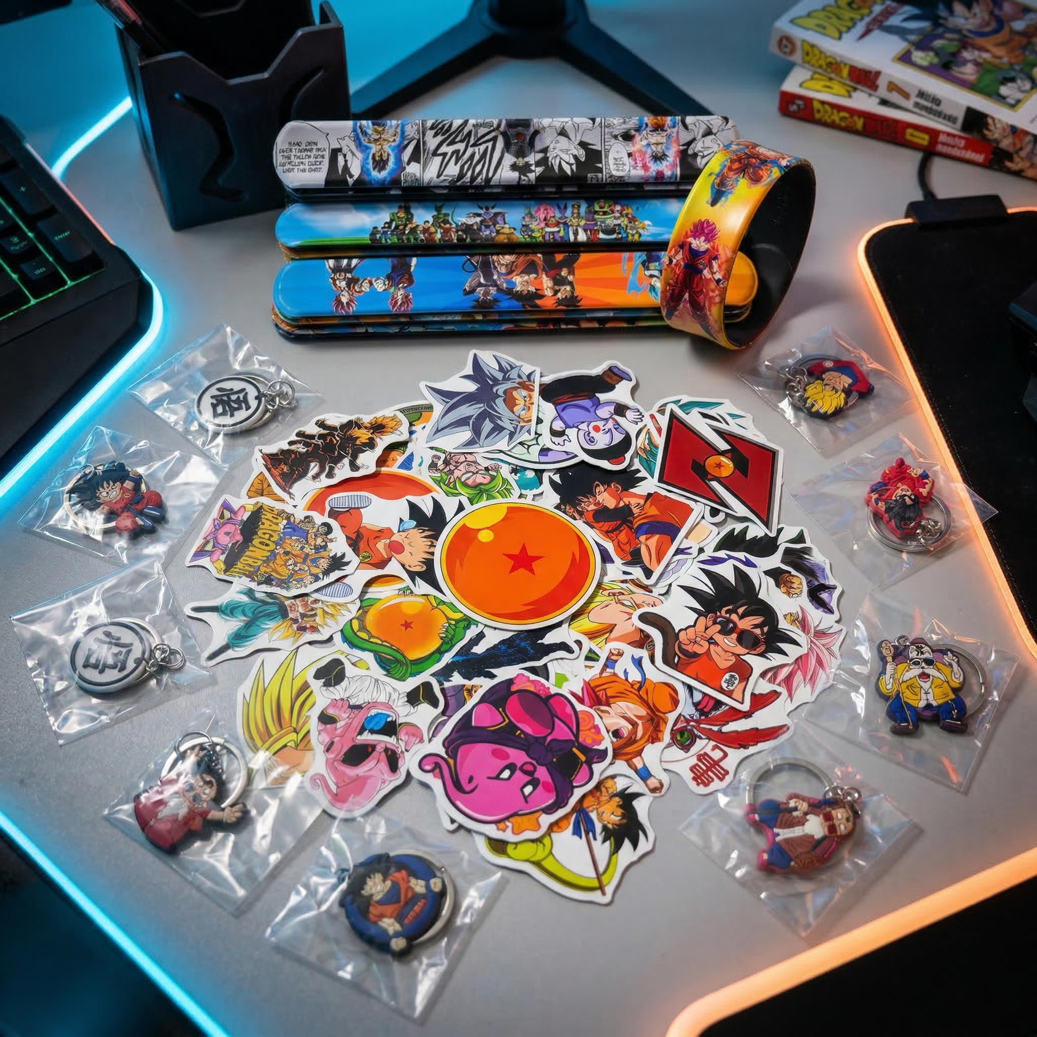 Zestaw Upominki Dragon Ball Anime Manga Na Urodziny dla dzieci Breloki Bransoletki Snap On Naklejki
