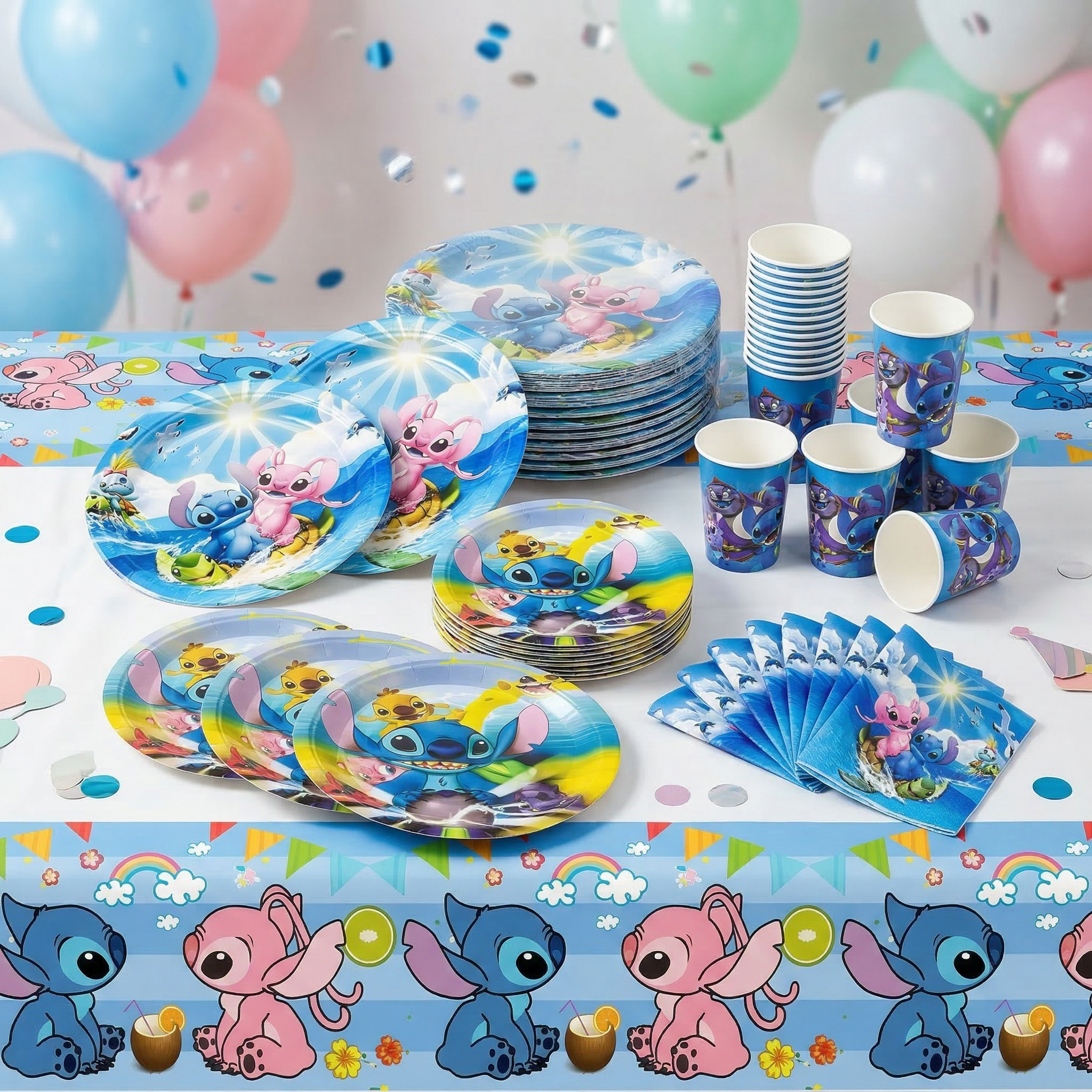 Zastawa Jednorazowa Imprezowa Urodzinowa Stitch Komplet Zestaw Talerzy Kubków 20 gości