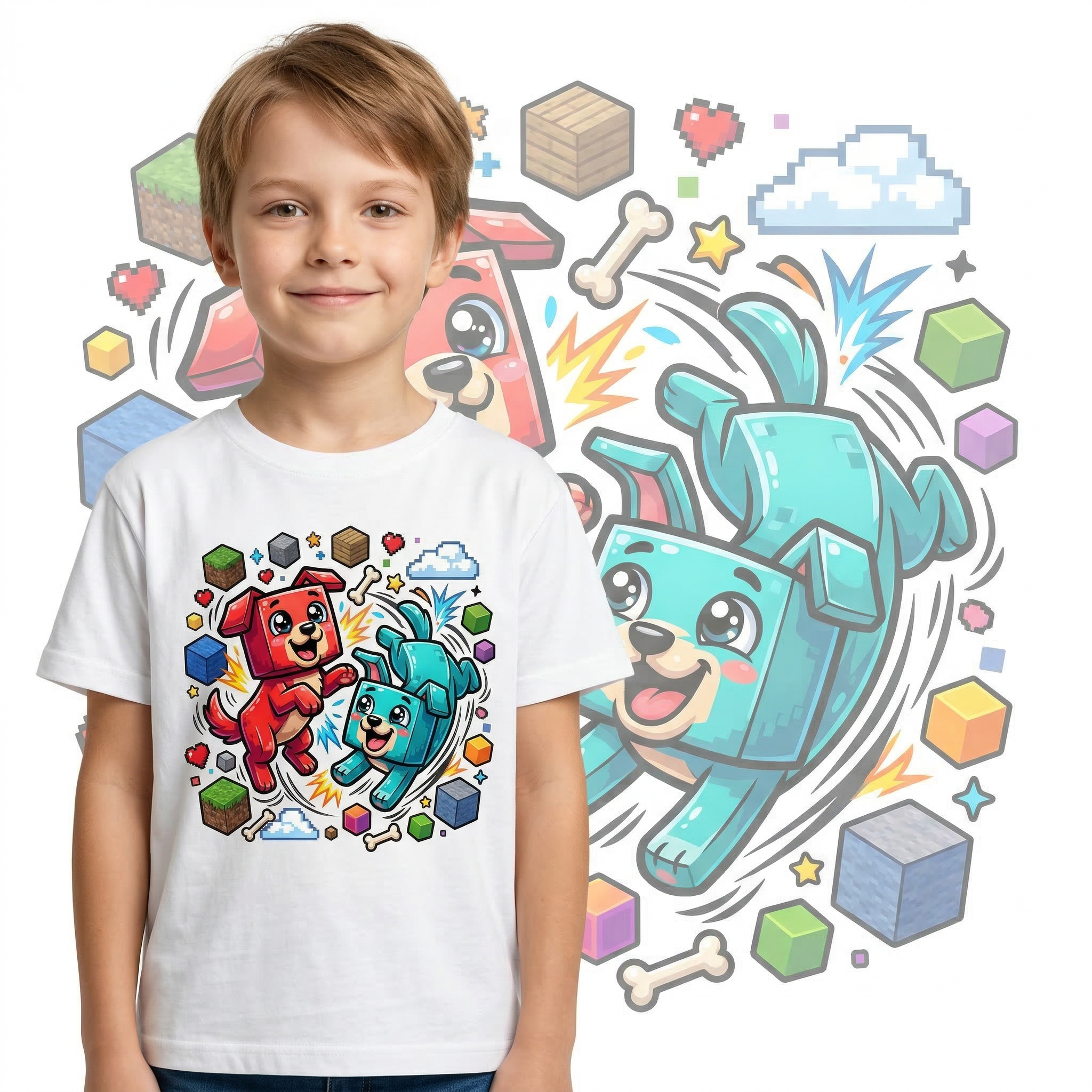 Koszulka z gry Piesek Minecraft z Pieskiem Pieskami Dziecięca Bawełniana - 26_7