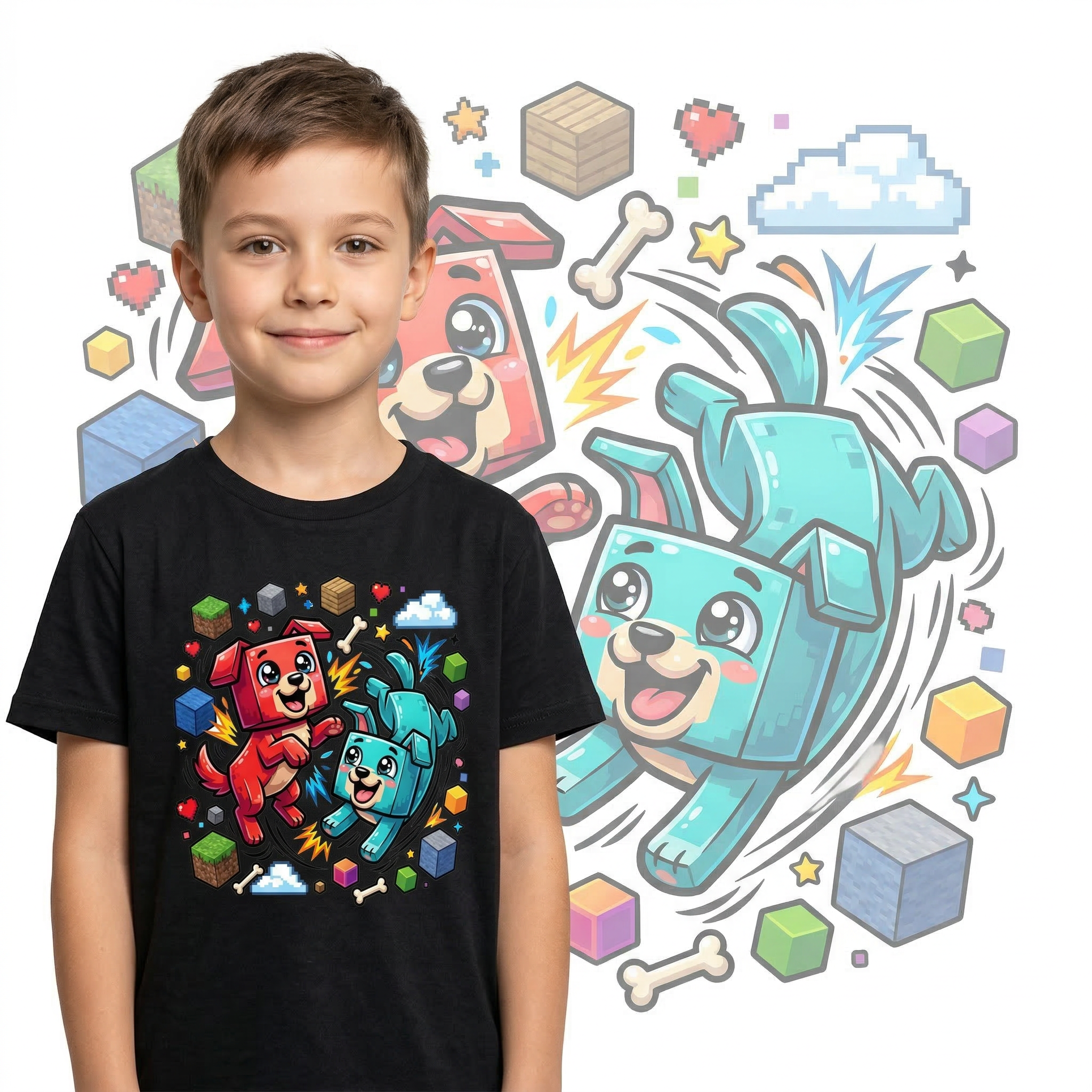 Koszulka z gry Piesek Minecraft z Pieskiem Pieskami Dziecięca Bawełniana - 26_7 Główne zdjęcie produktu