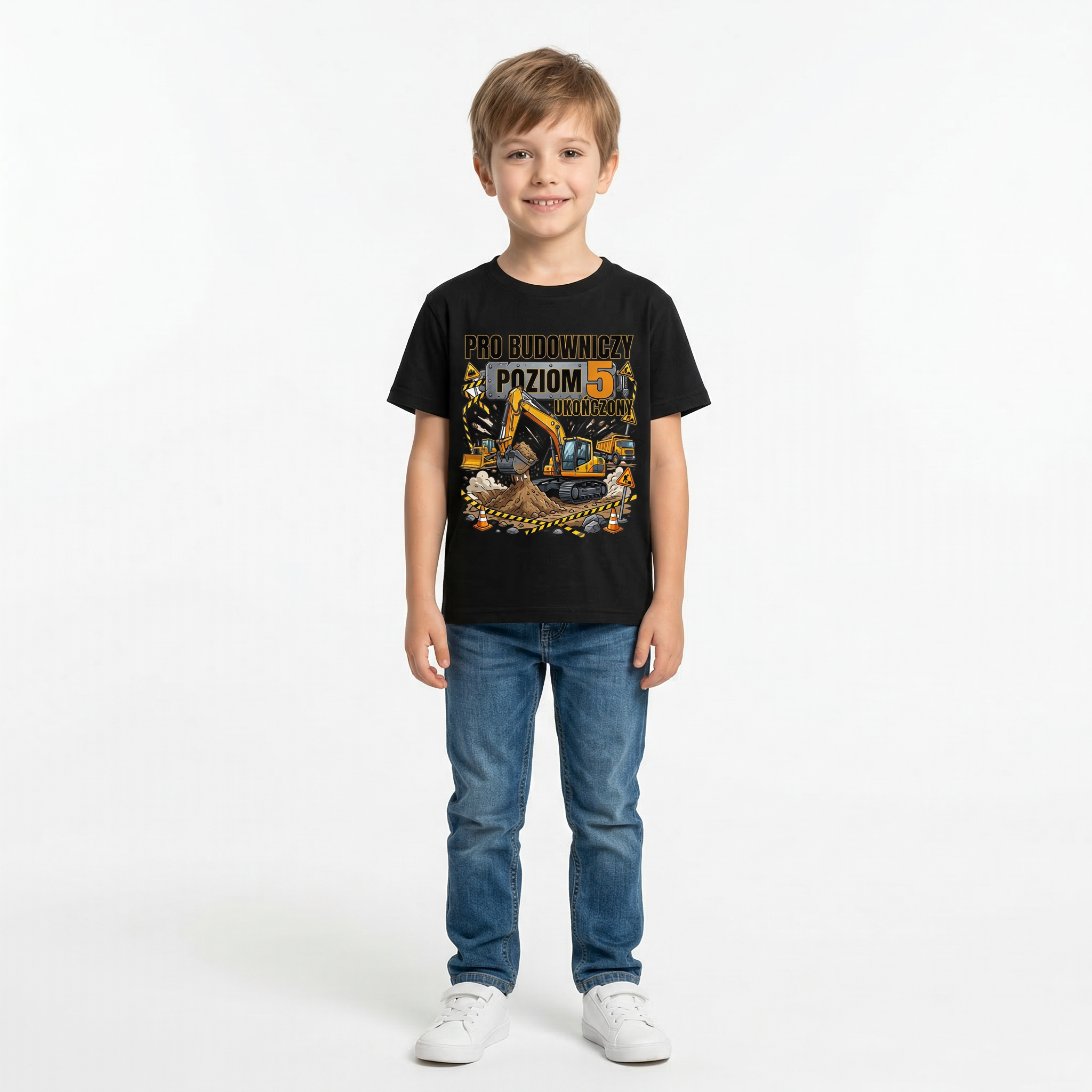 Koszulka Dziecięca Budowniczy Koparki Budowa Personalizowana Cyfrą Na Urodziny