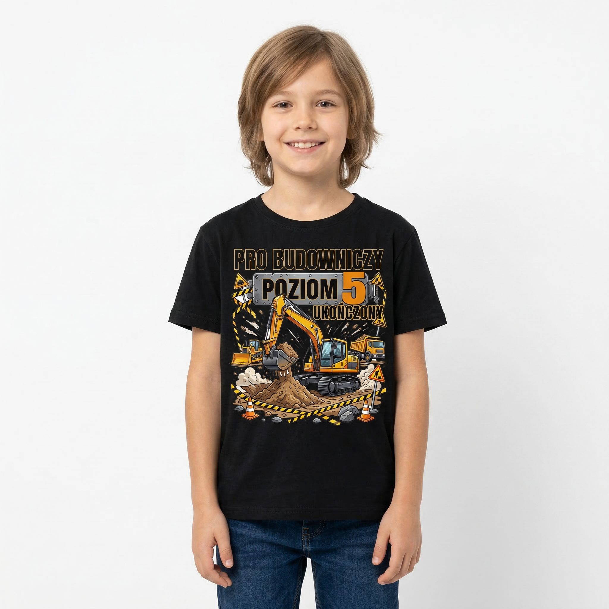 Koszulka Dziecięca Budowniczy Koparki Budowa Personalizowana Cyfrą Na Urodziny