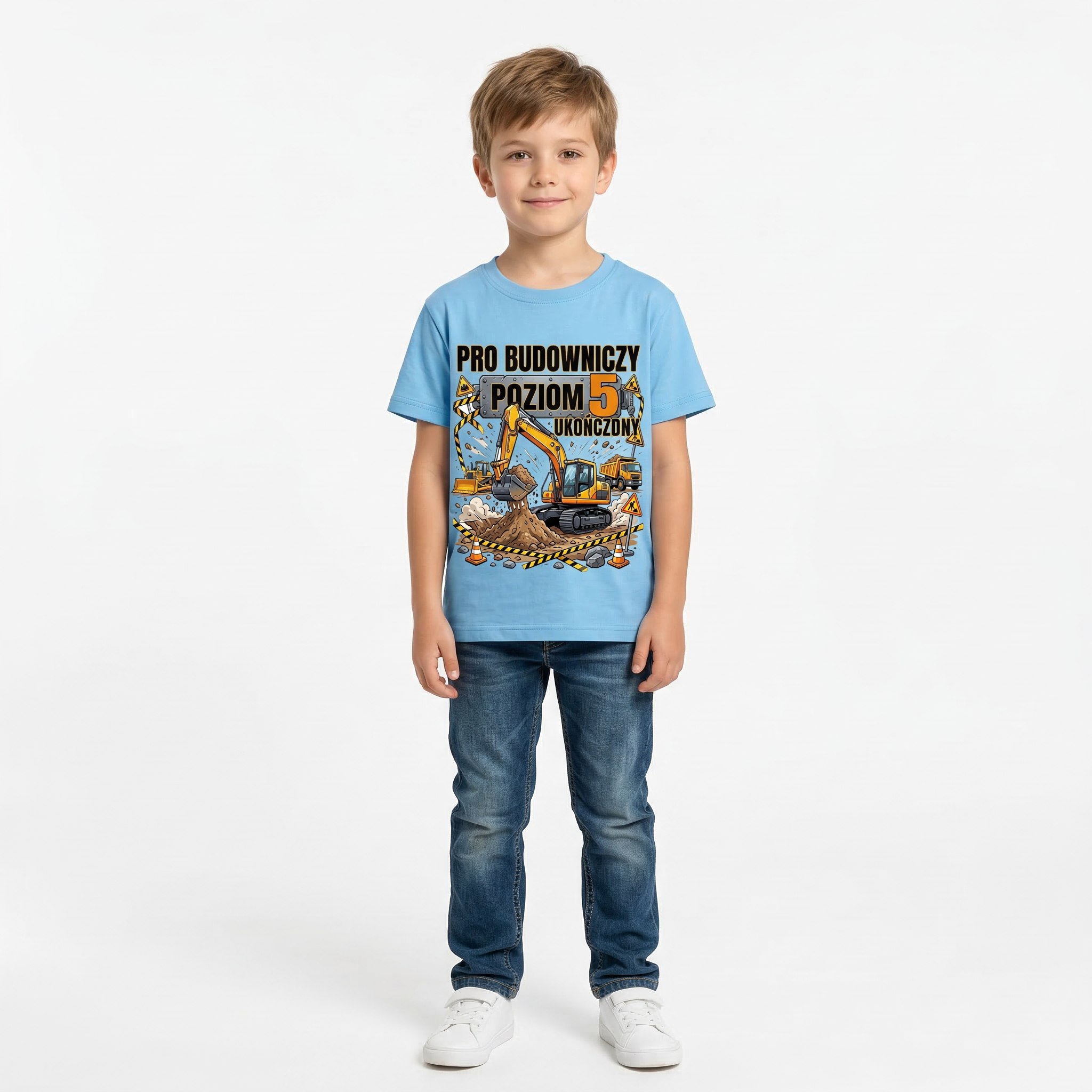 Koszulka Dziecięca Budowniczy Koparki Budowa Personalizowana Cyfrą Na Urodziny
