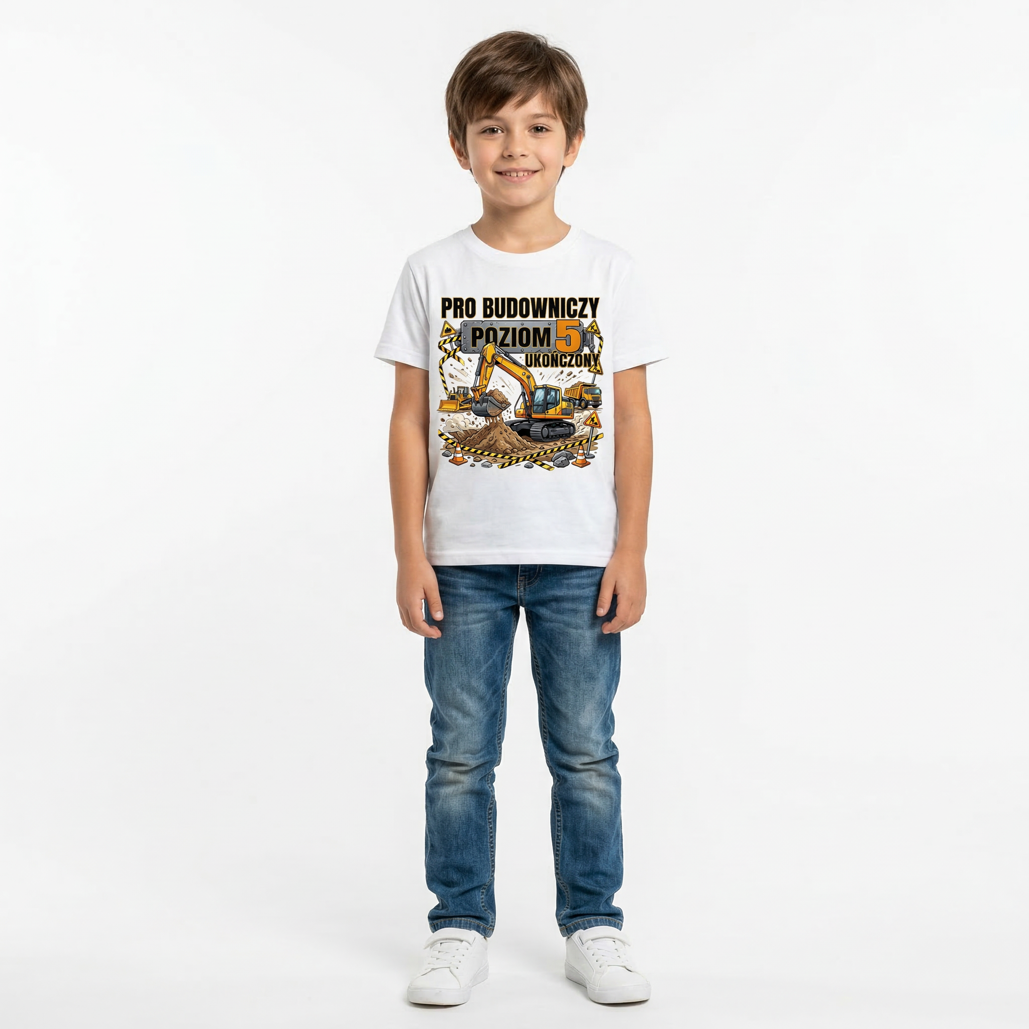 Koszulka Dziecięca Budowniczy Koparki Budowa Personalizowana Cyfrą Na Urodziny