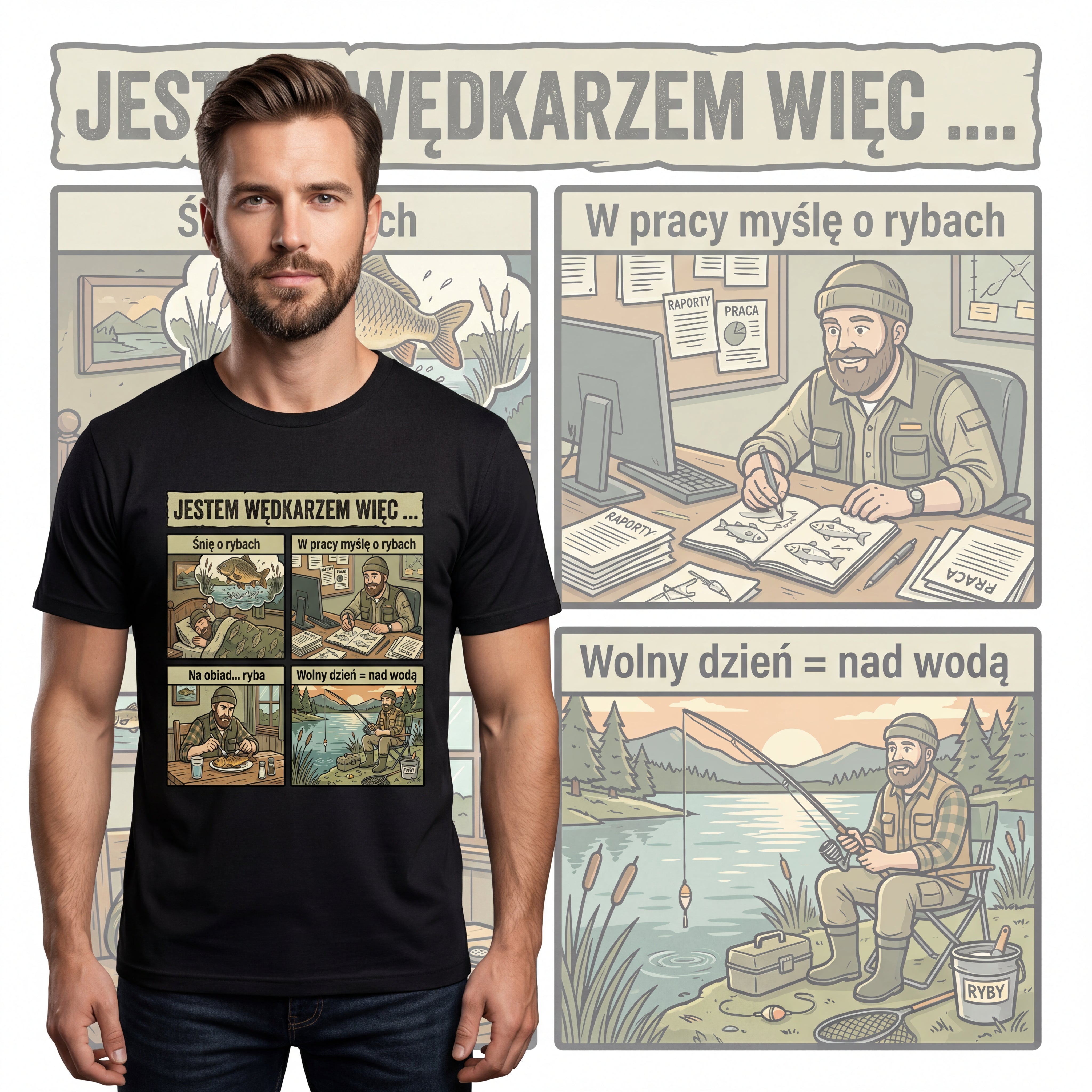 Koszulka Męska T-Shirt - Wędkarz Komiks Śmieszna Prezent Dla Wędkarza 26_5 Główne zdjęcie produktu