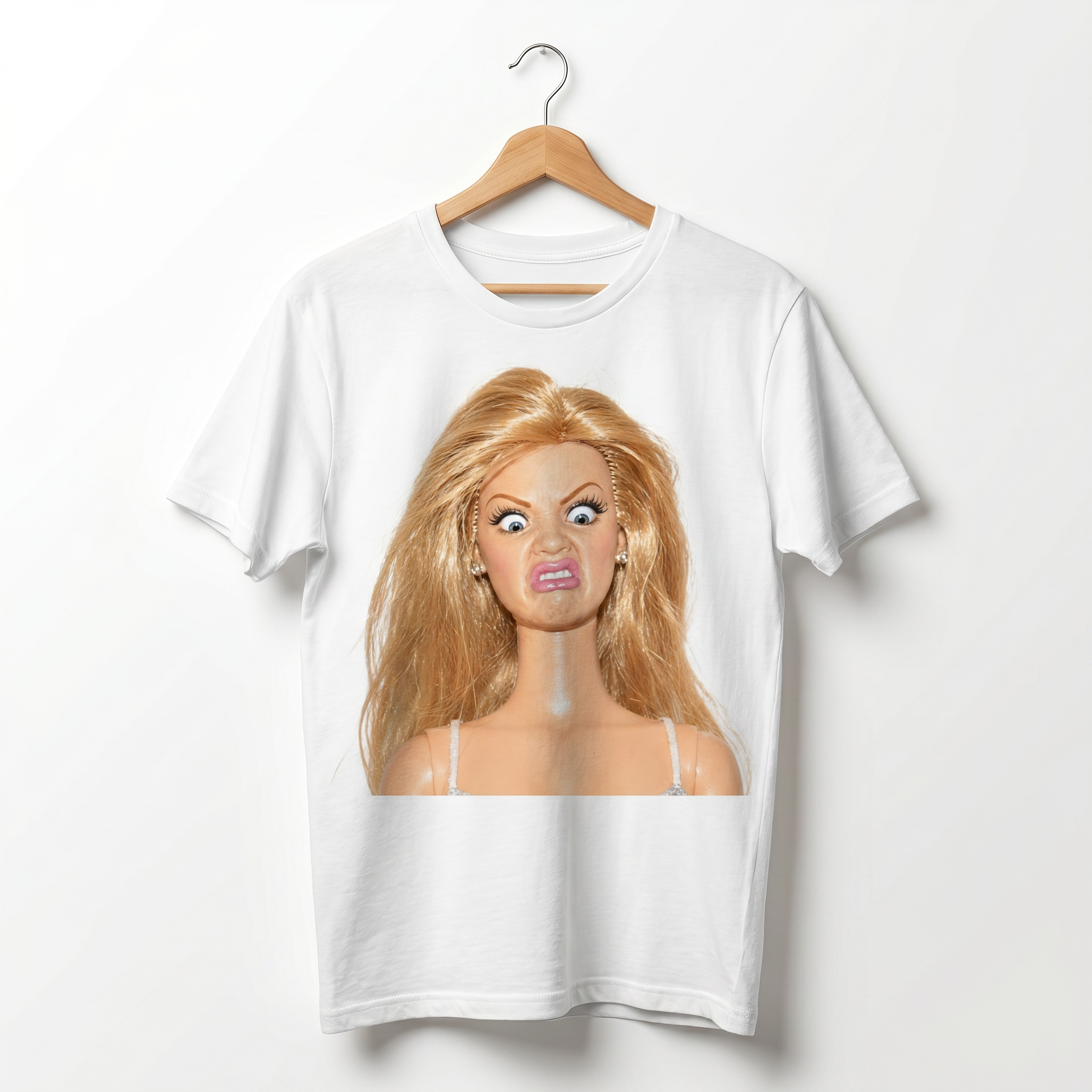 Koszulka Damska Męska Śmieszna MEME DISGUSTED DOLL FACE Zniesmaczona Blondynka T-Shirt Klasyczny