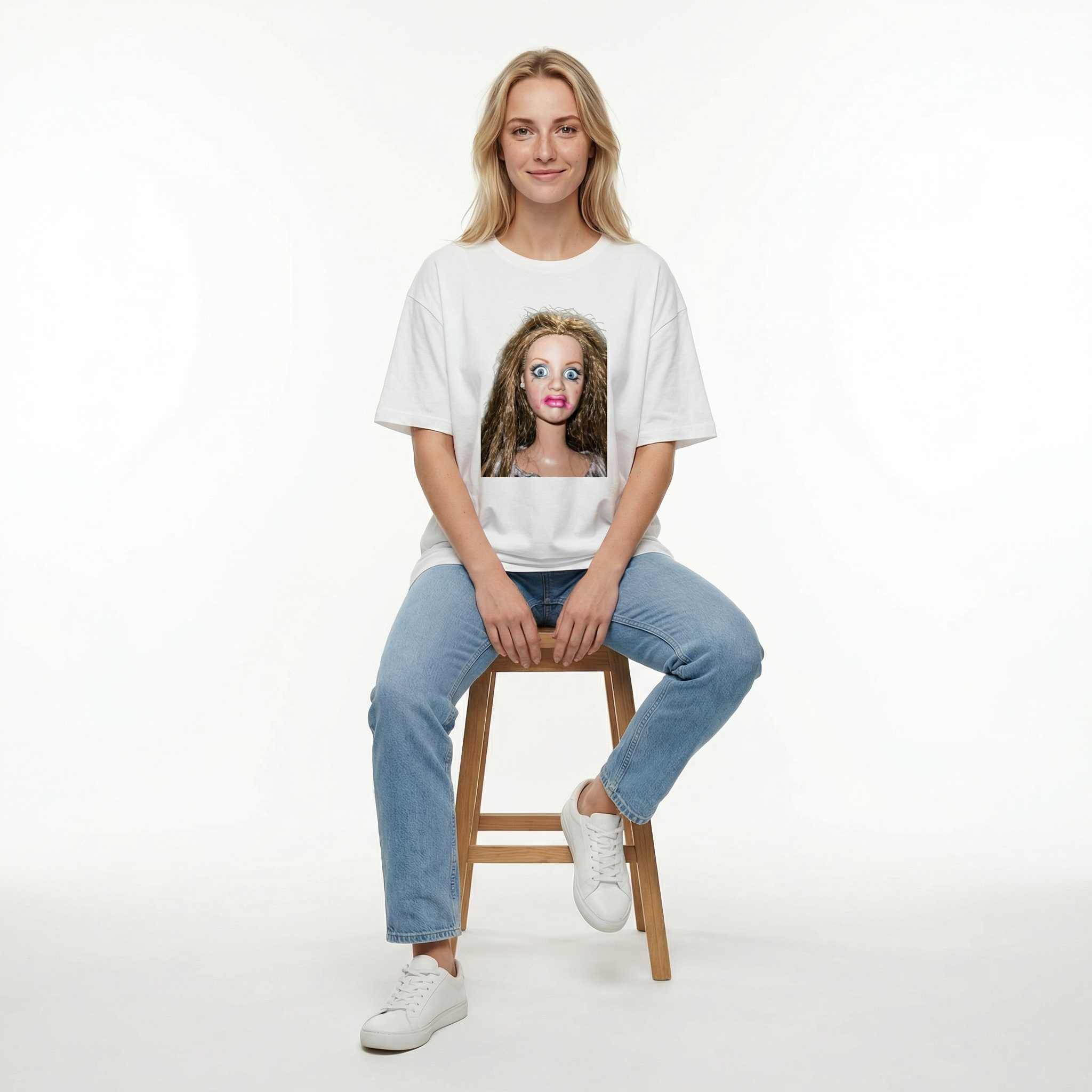 Koszulka Damska Męska Śmieszna MEME DISGUSTED DOLL FACE T-Shirt Oversize Biała Czarna