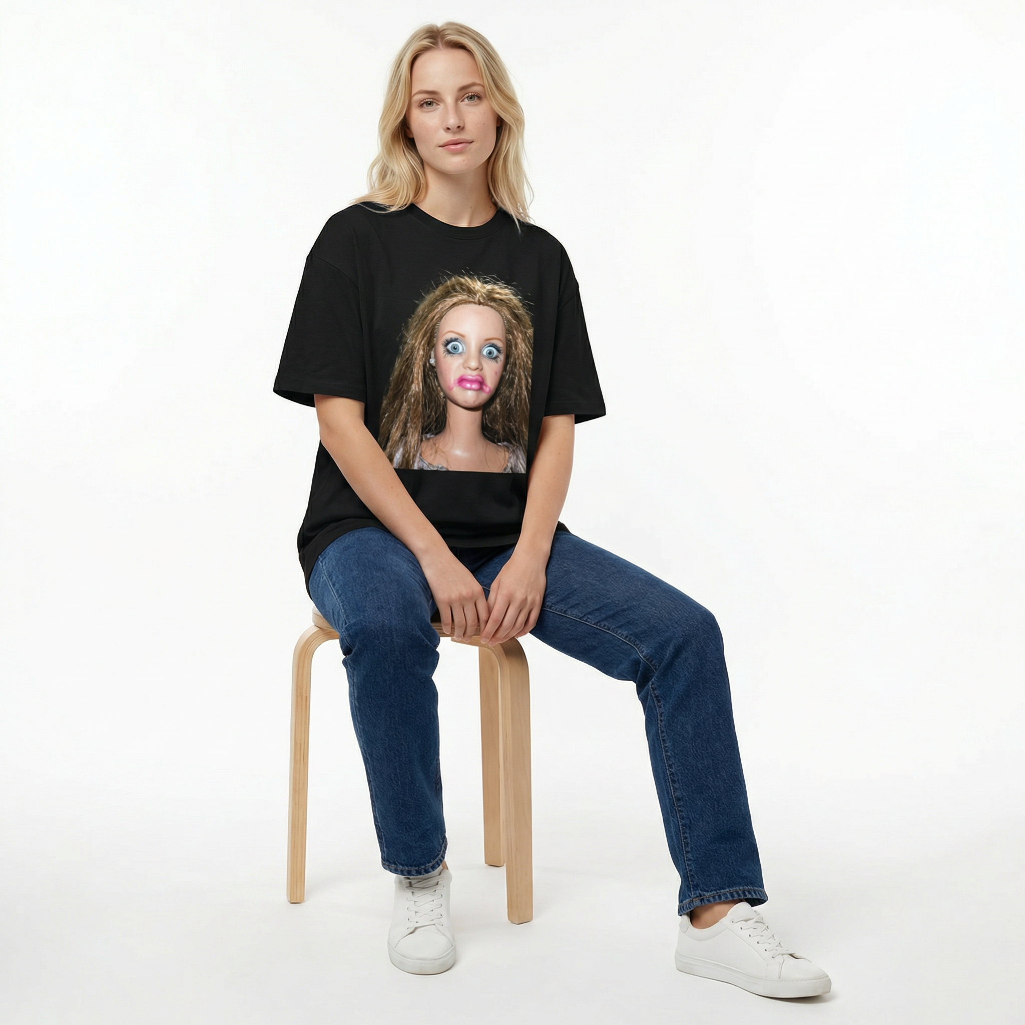 Koszulka Damska Męska Śmieszna MEME DISGUSTED DOLL FACE T-Shirt Oversize Biała Czarna