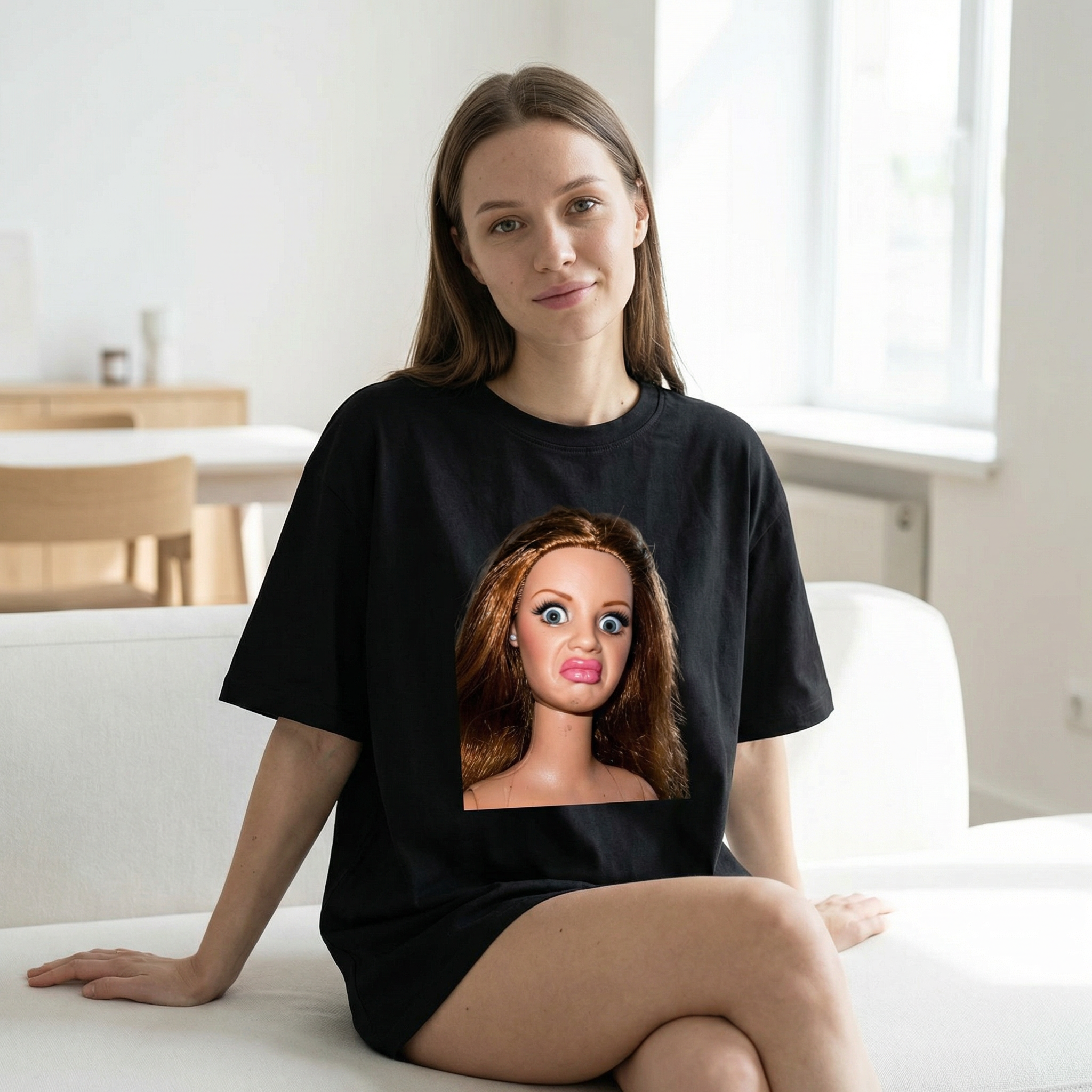 Koszulka Damska Męska Śmieszna MEME DISGUSTED DOLL FACE T-Shirt Oversize