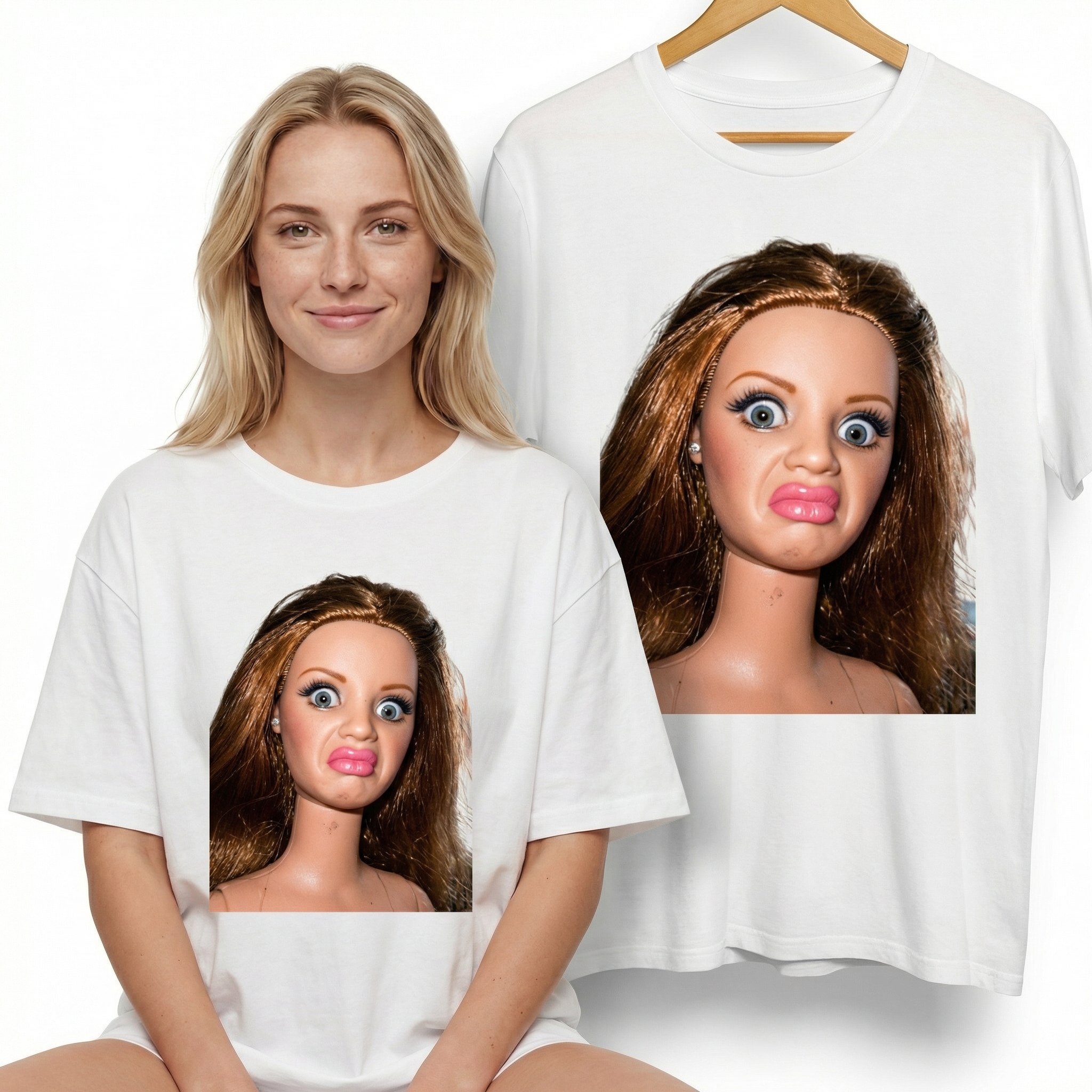 Koszulka Damska Męska Śmieszna MEME DISGUSTED DOLL FACE T-Shirt Oversize Główne zdjęcie produktu