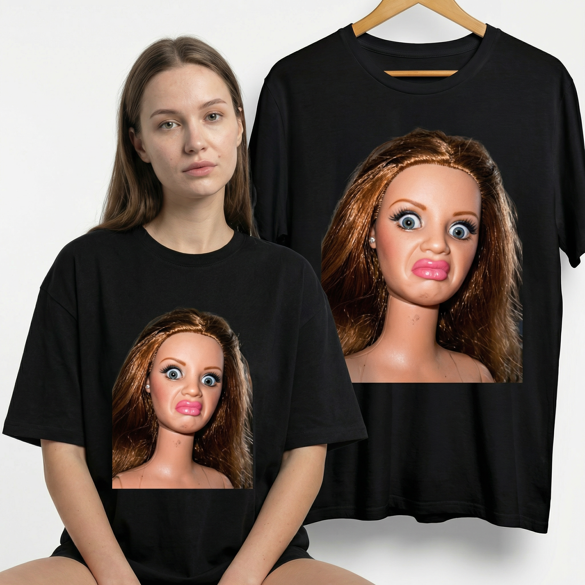 Koszulka Damska Męska Śmieszna MEME DISGUSTED DOLL FACE T-Shirt Oversize