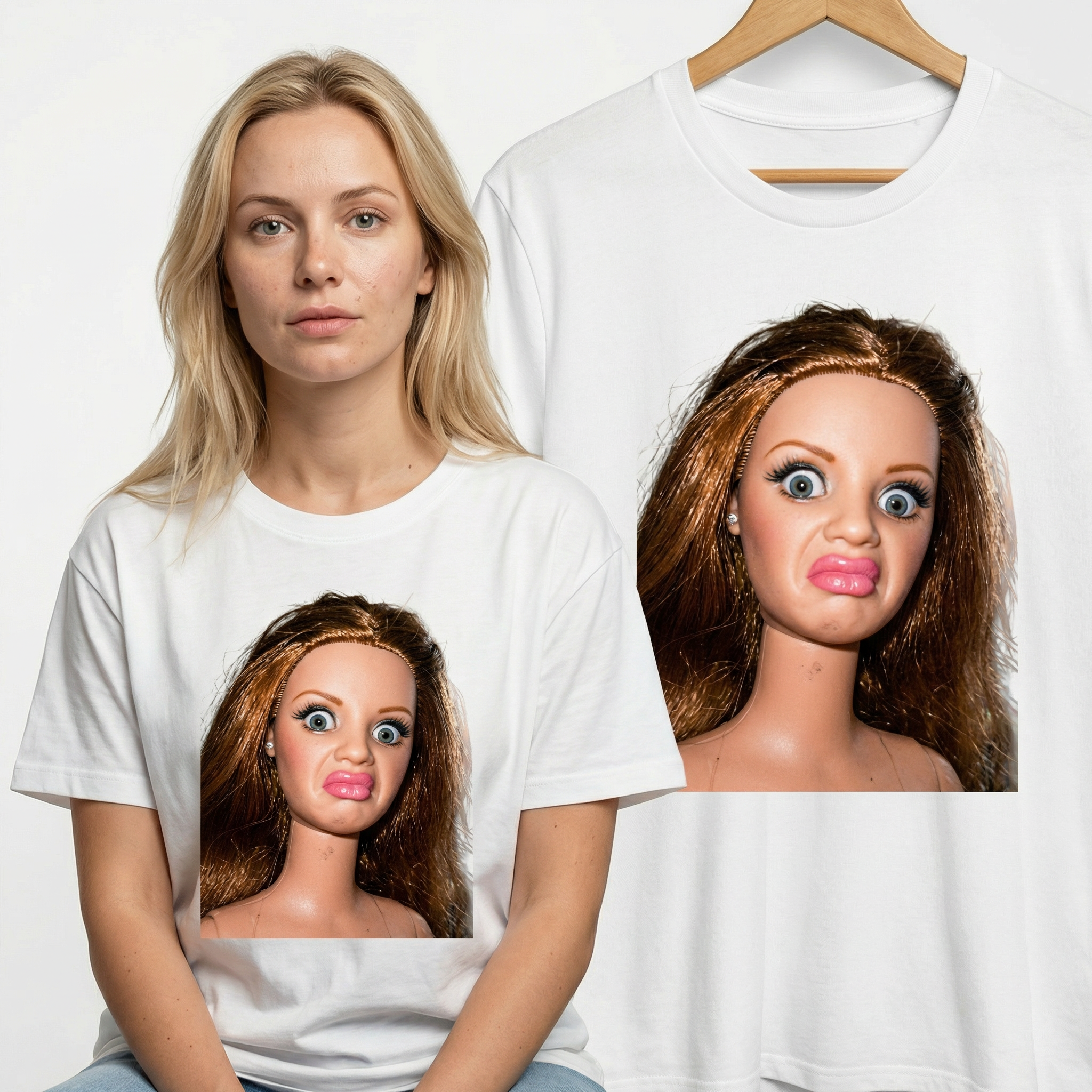 Koszulka Damska Męska Śmieszna MEME DISGUSTED DOLL FACE T-Shirt Klasyczny Drugie zdjęcie produktu