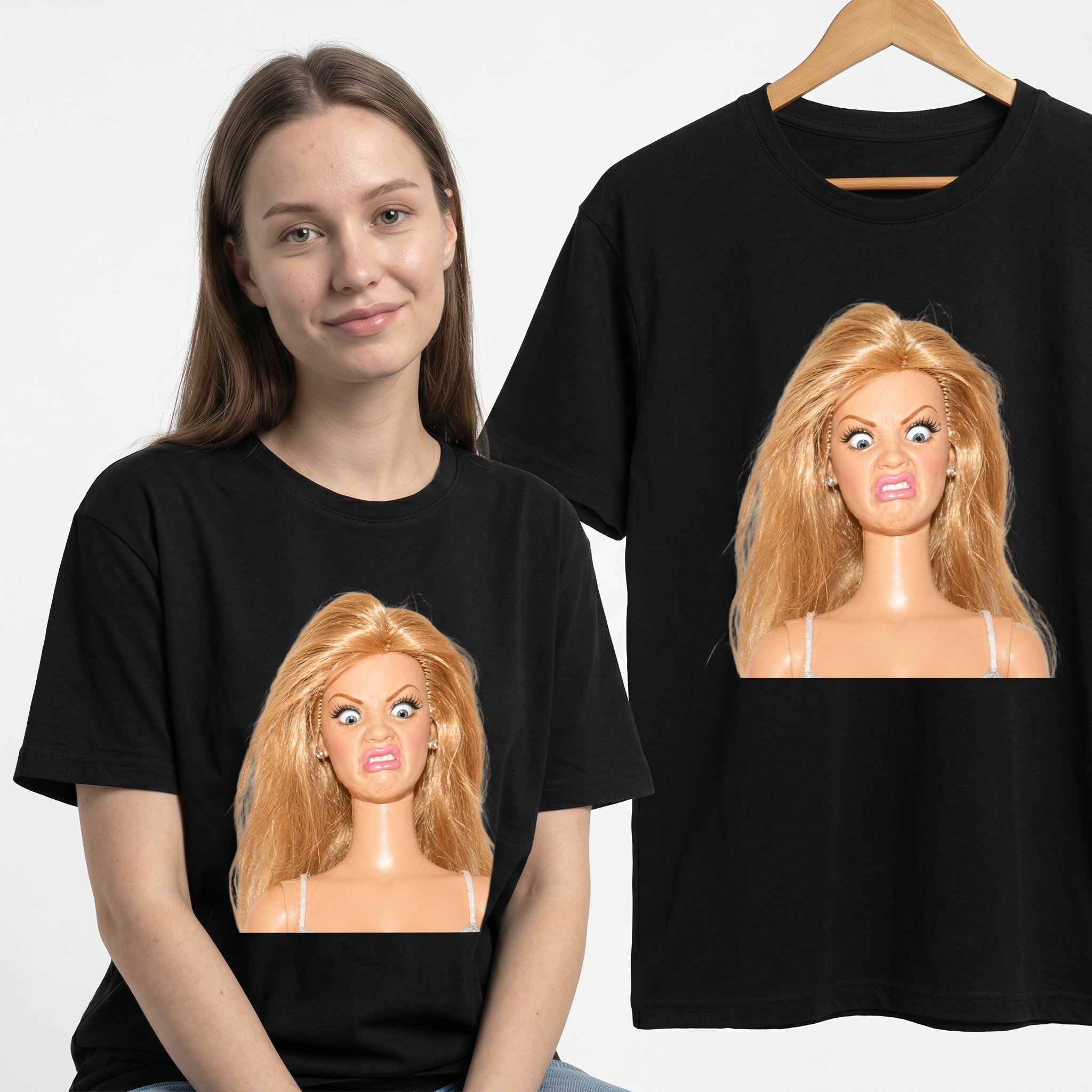 Koszulka Damska Męska Śmieszna MEME DISGUSTED DOLL FACE Zniesmaczona Blondynka T-Shirt Klasyczny