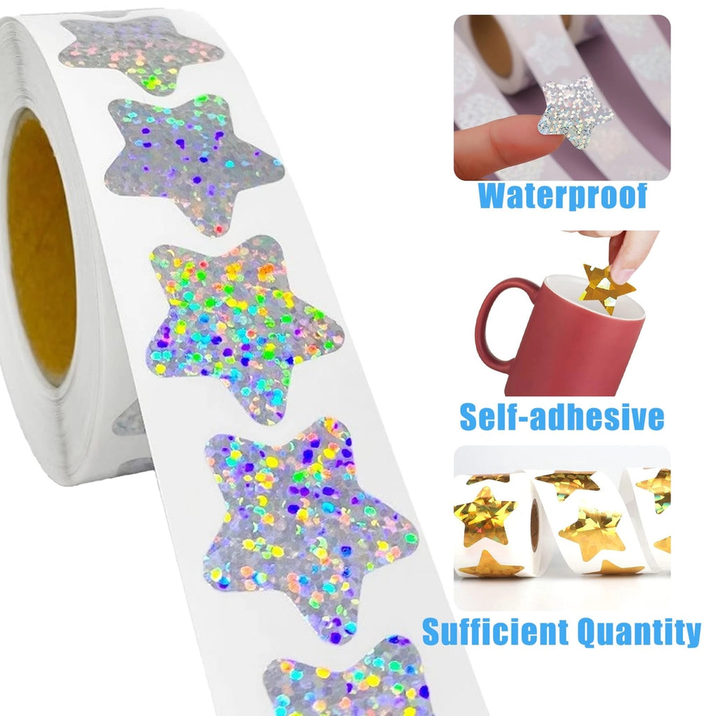 Naklejki gwiazdki holograficzne 500szt zestaw 4 rolki nagrody dla dzieci