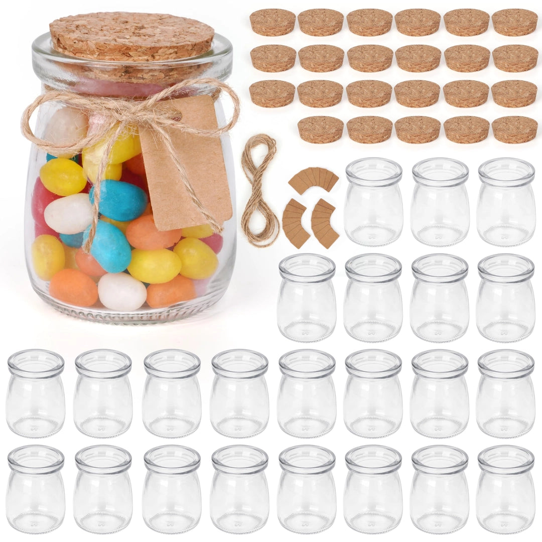 Zestaw 24 mini słoiczki szklane 100ml z korkiem i sznurkiem do dekoracji prezentów Główne zdjęcie produktu