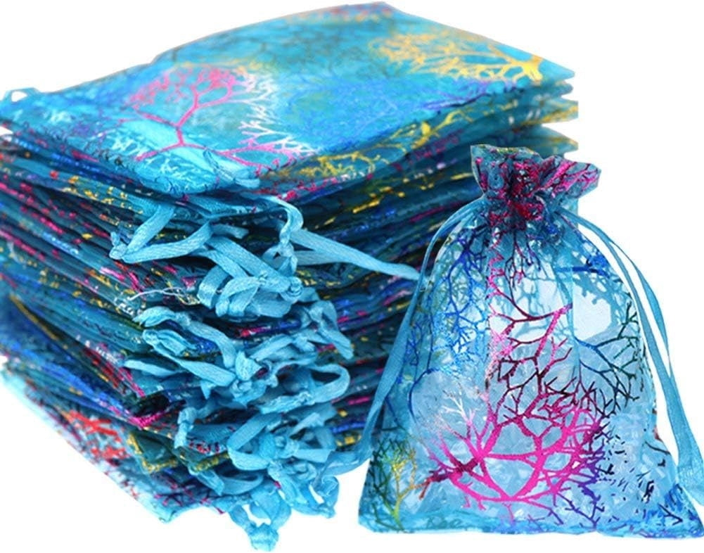 Kolorowe woreczki z organzy 15x20 ozdobne torebki prezentowe z nadrukiem 100 sztuk Główne zdjęcie produktu