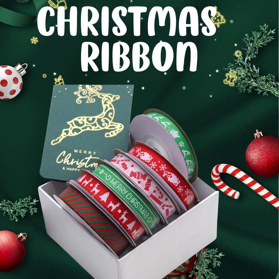 Zestaw świątecznych tasiemek świąteczne ozdobne wstążki tasiemki do pakowania prezentów Świąteczne 6 szt Drugie zdjęcie produktu