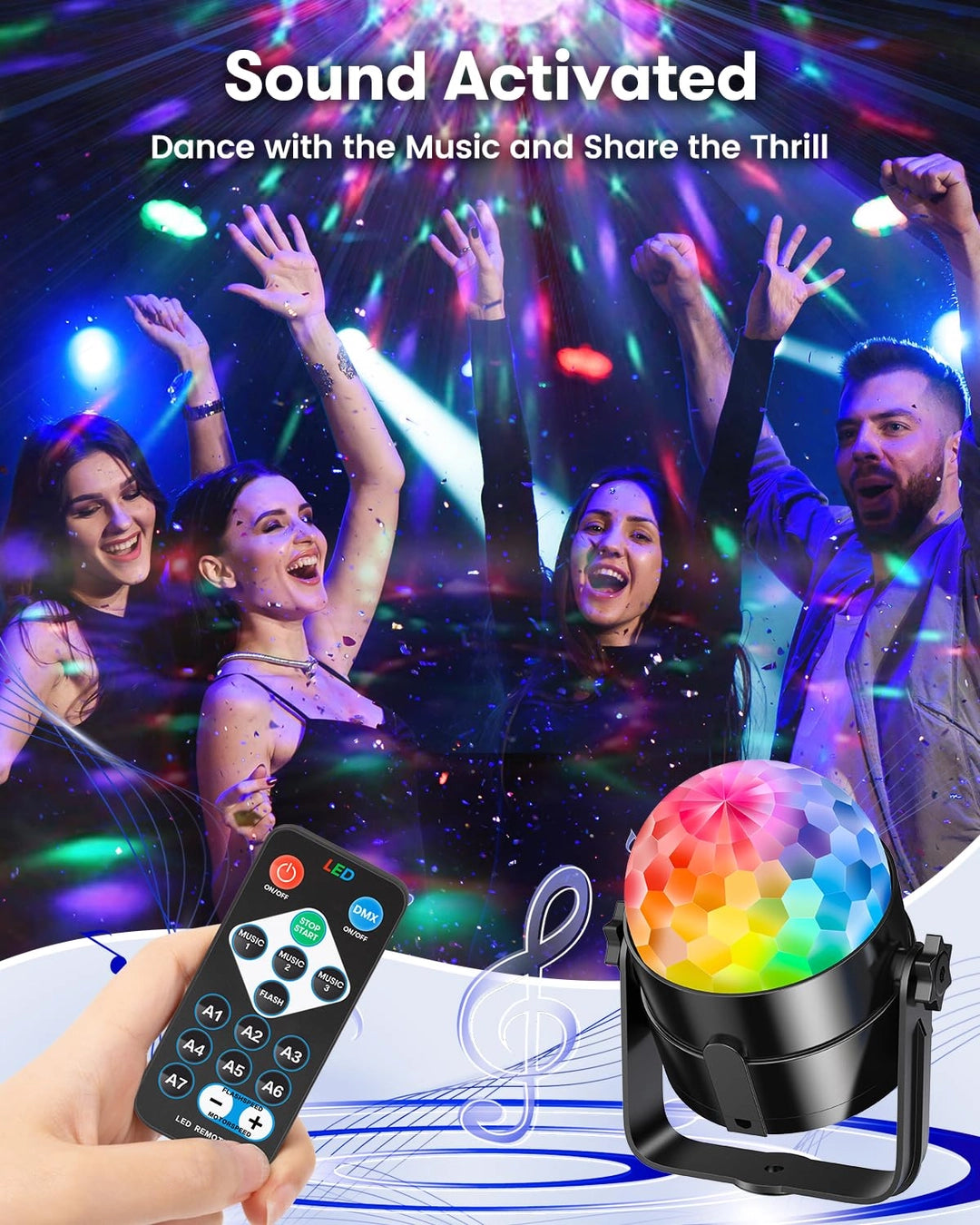 Kula Dyskotekowa Światła kolorofon 2x Obrotowa LED z pilotem USB RGB Rytm Muzyki
