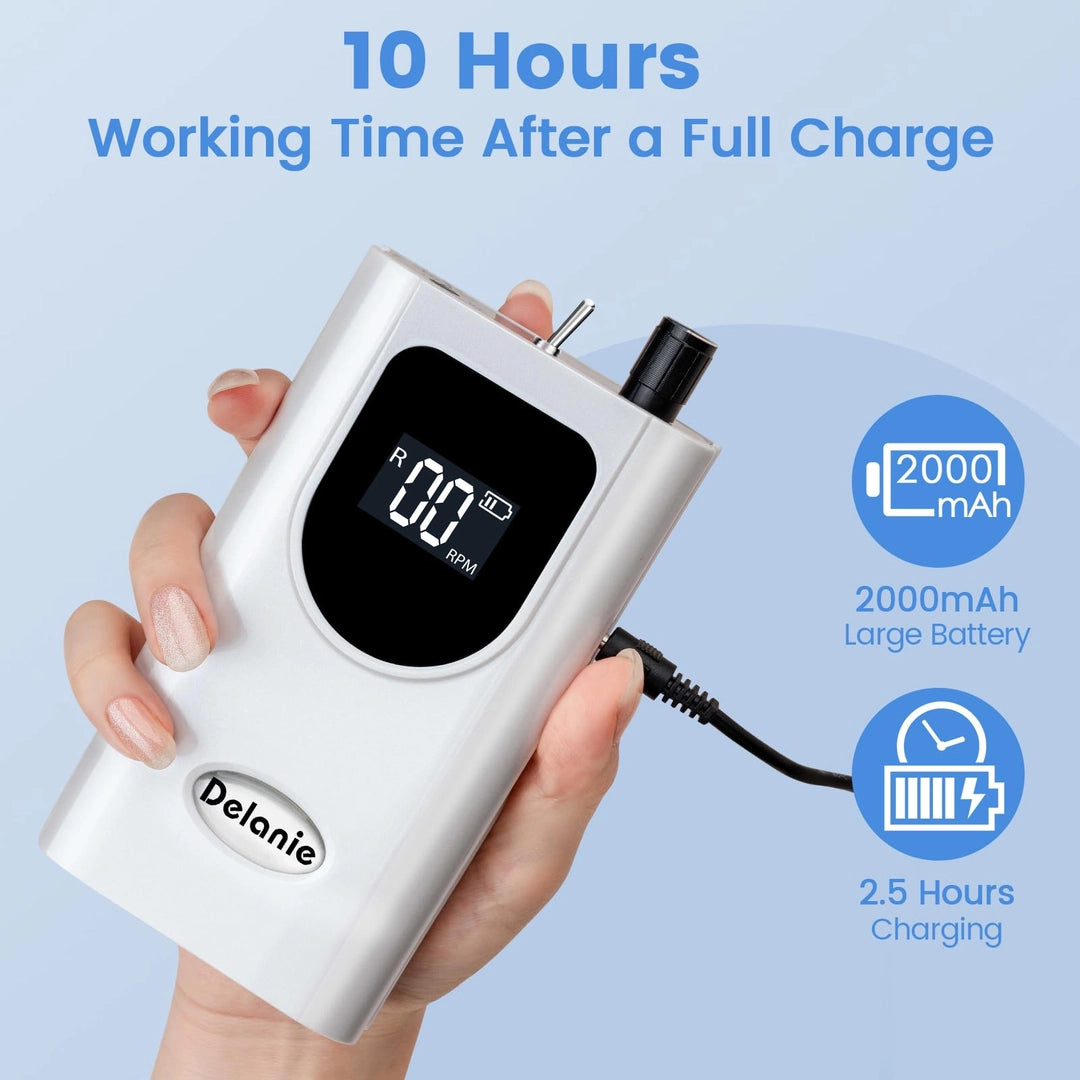 Frezarka do paznokci Delanie 35000 RPM – bezprzewodowa, z zestawem frezów i LCD Drugie zdjęcie produktu