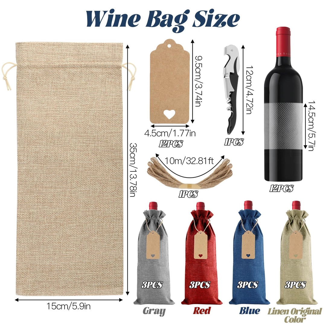 Zestaw 12 Torebek Torebka Prezentowa na Wino Alkohol Torby ekologiczne Jutowe Opakowania Ozdobne + akcesoria Drugie zdjęcie produktu