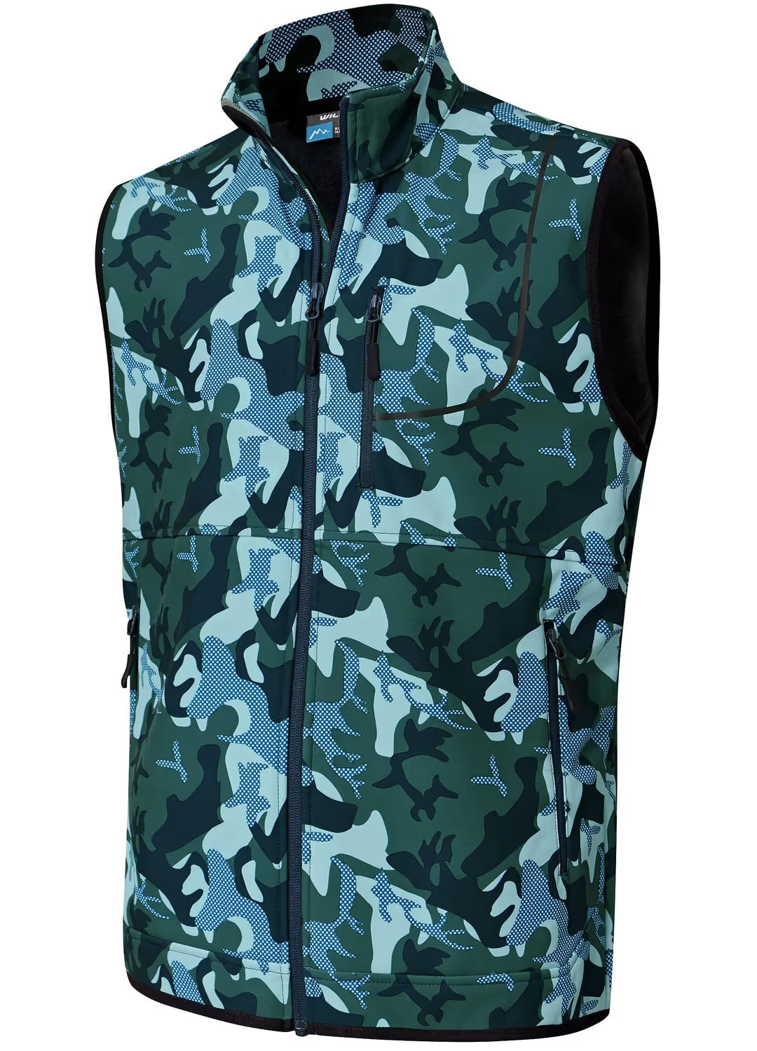 Męska kamizelka softshell moro zielono-niebieska - widok z przodu