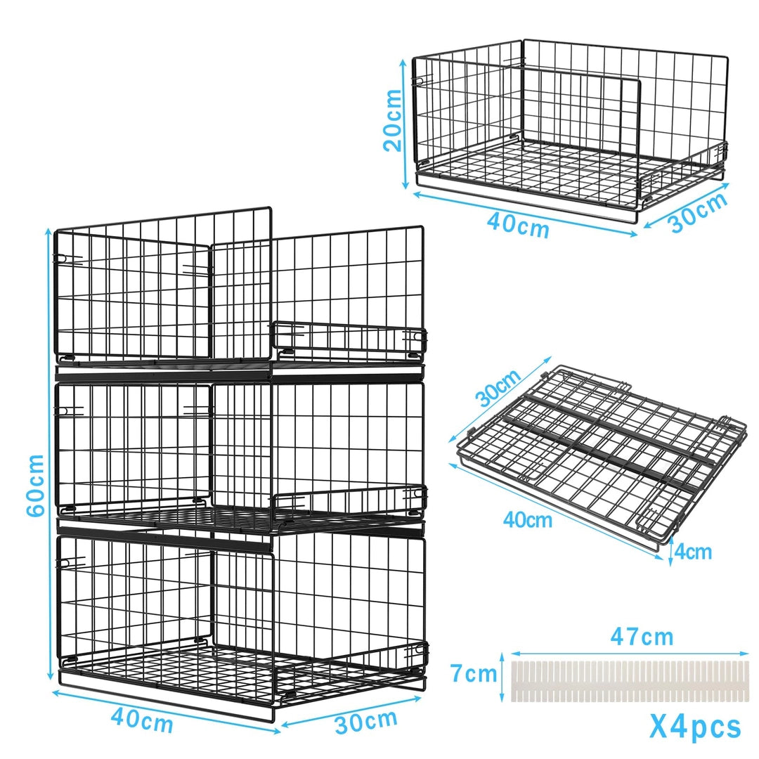 Kosze metalowe do szafy 4 szt. organizery 40x30x20 cm składane z przegródkami