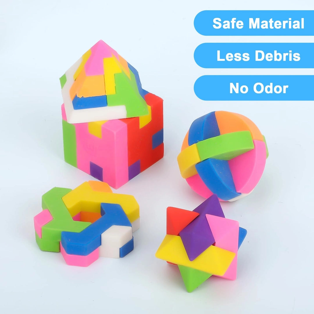 Gumki puzzle 3D dla dzieci zestaw 12szt geometryczne układanki antystres