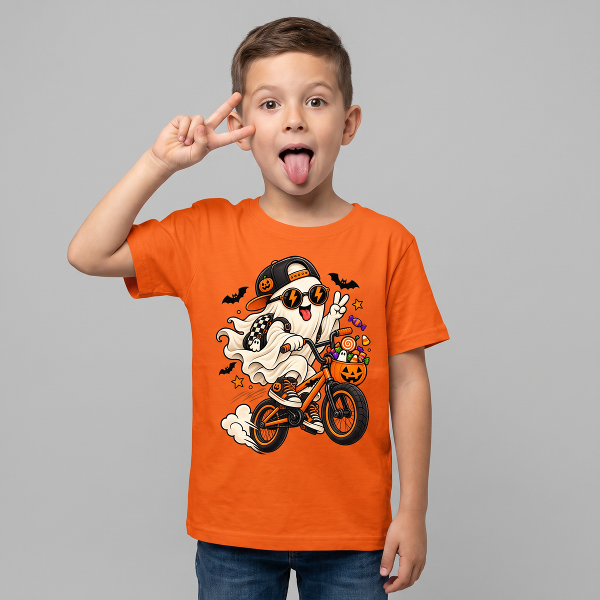 22NA Naprasowanka DTF A4 – Duch na BMX | Śmieszne Halloween
